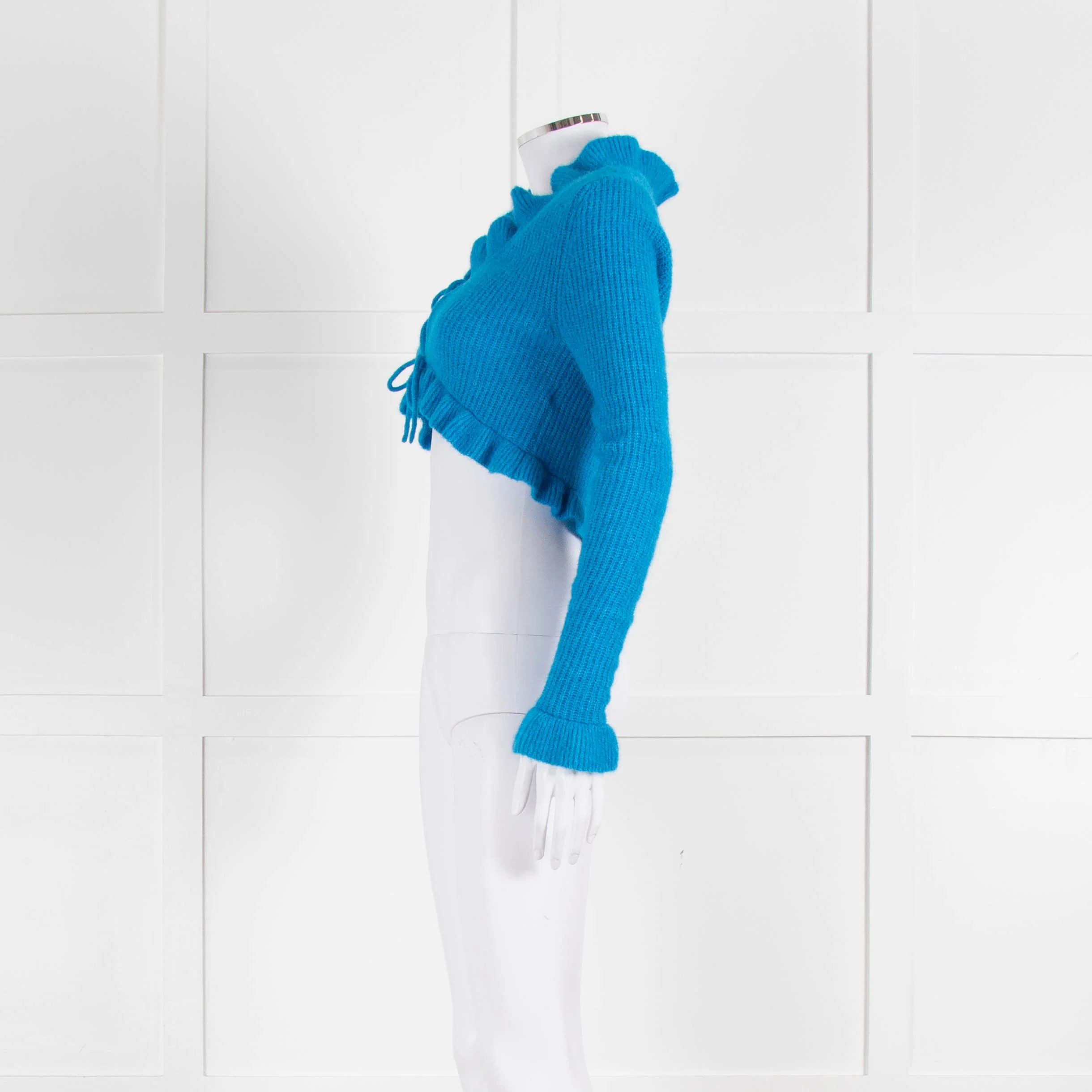 Ganni Azure Blue Cropped Cardigan With Ties - Image 7