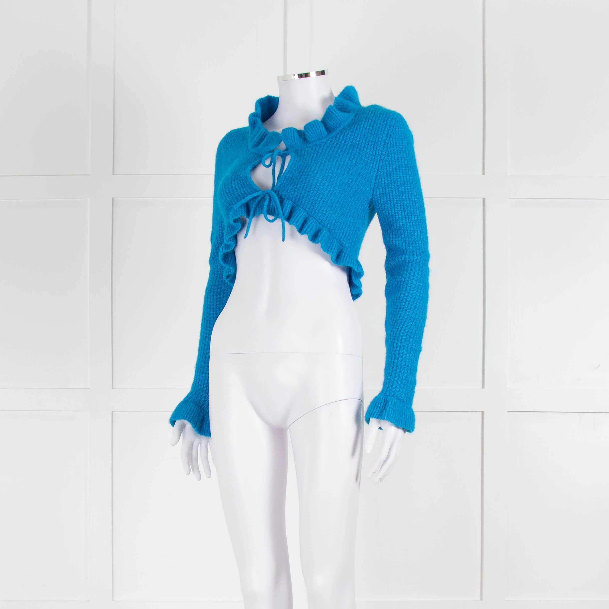 Ganni Azure Blue Cropped Cardigan With Ties - Image 8