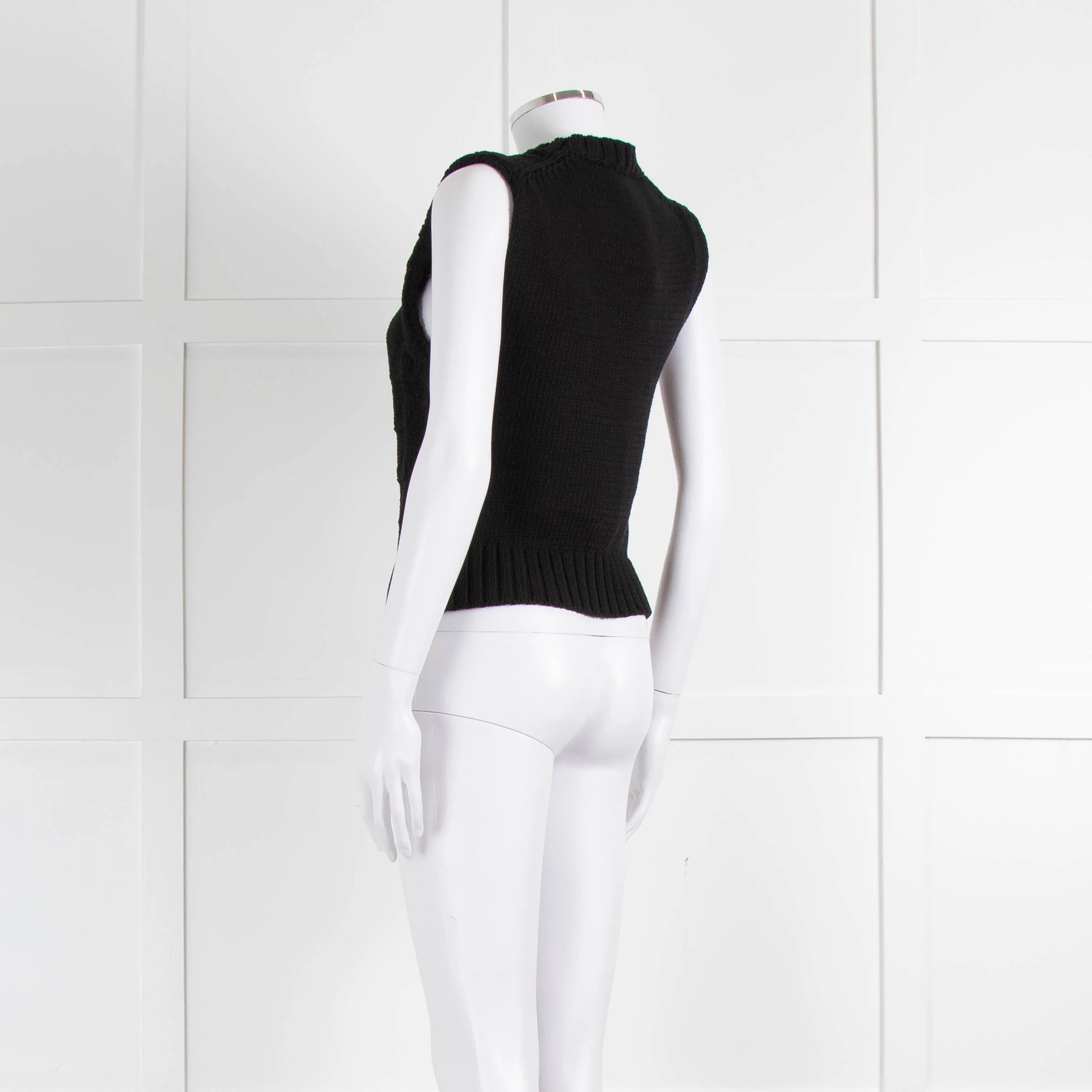 Ganni Black Cream Logo Cotton Blend Knitted Tank Top - Image 6
