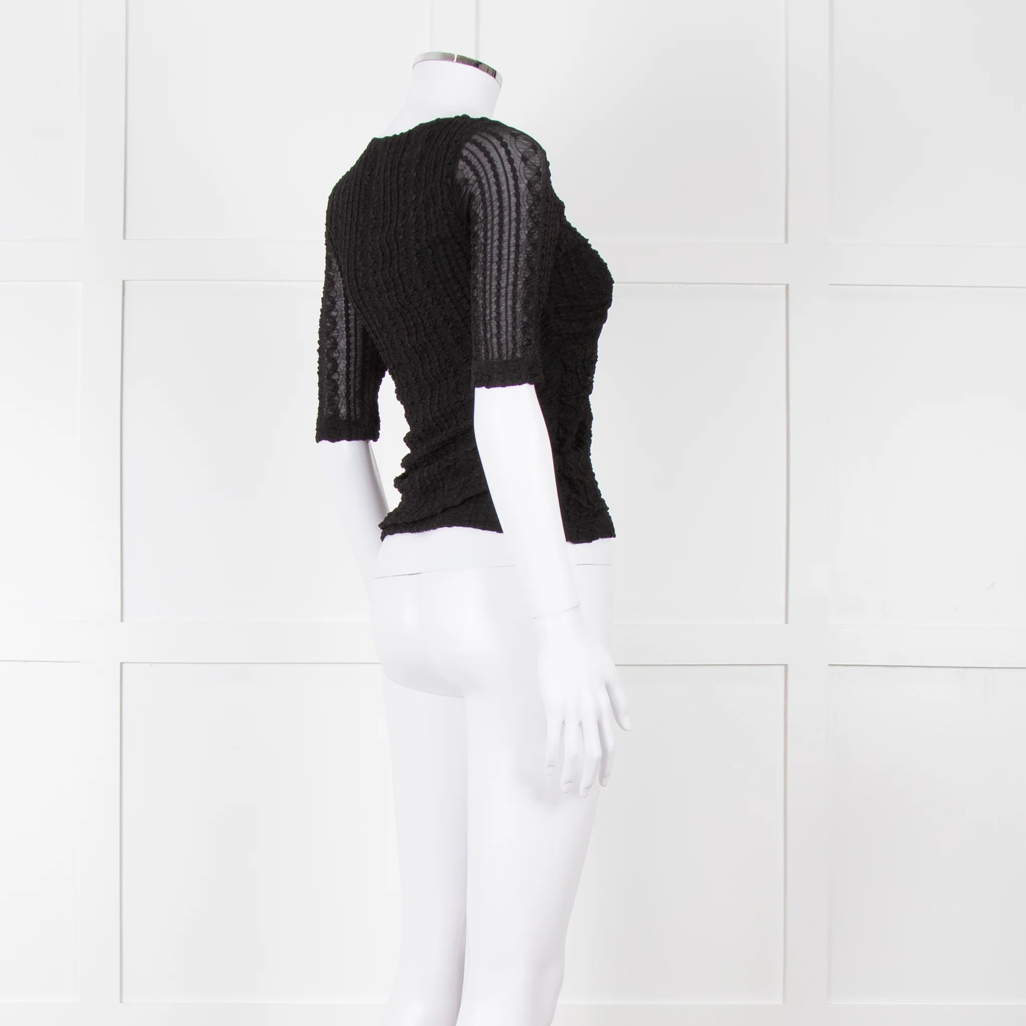 Ganni Black Crinkle Short Sleeve Fitted Top - Image 6