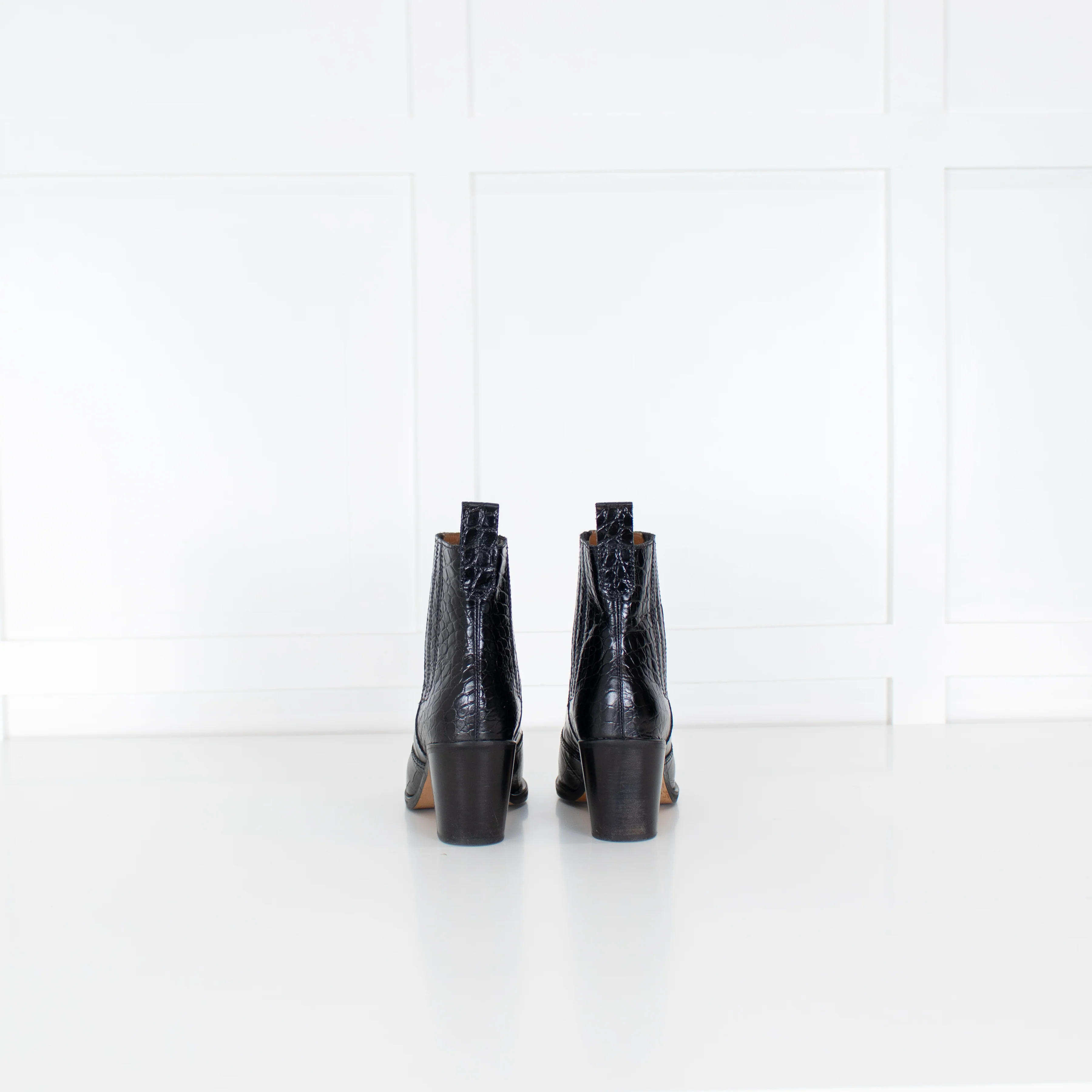 Ganni Black Croc Effect Leather Ankle Cowboy Boots - Image 4