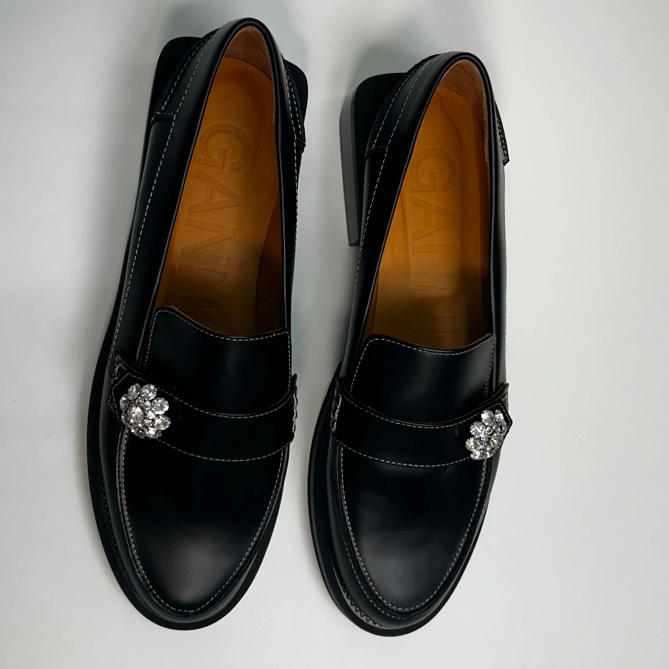 Ganni Black Embellished Leather Loafers - Image 8