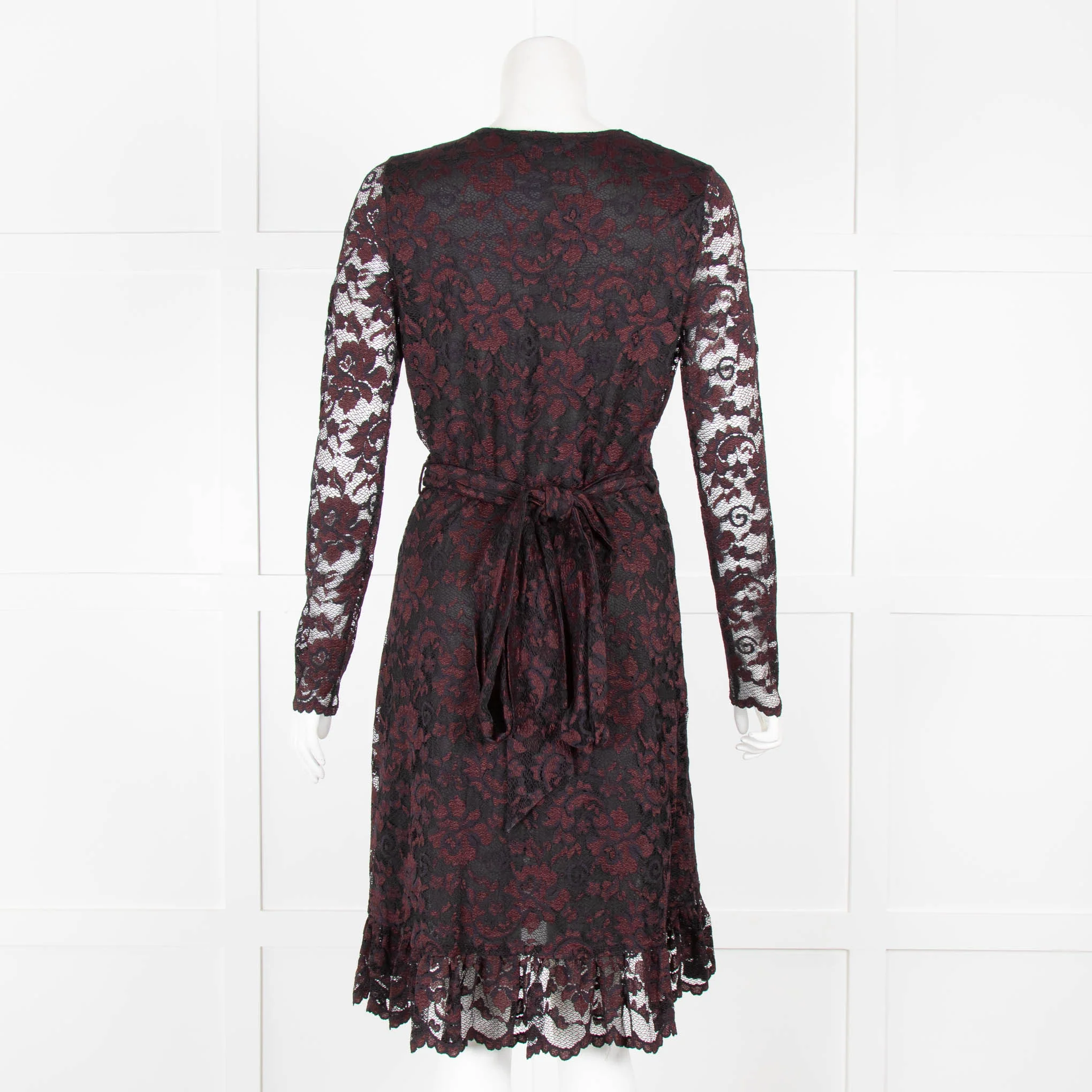 Ganni Black Burgundy Lace Long Sleeve Dress - Image 2