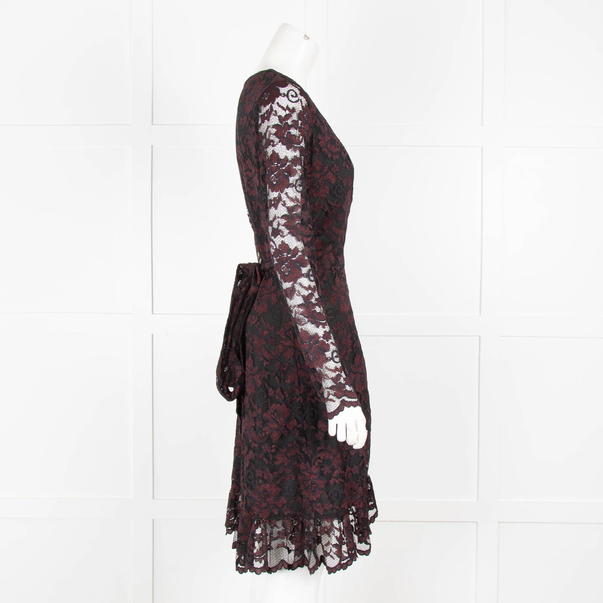 Ganni Black Burgundy Lace Long Sleeve Dress - Image 3