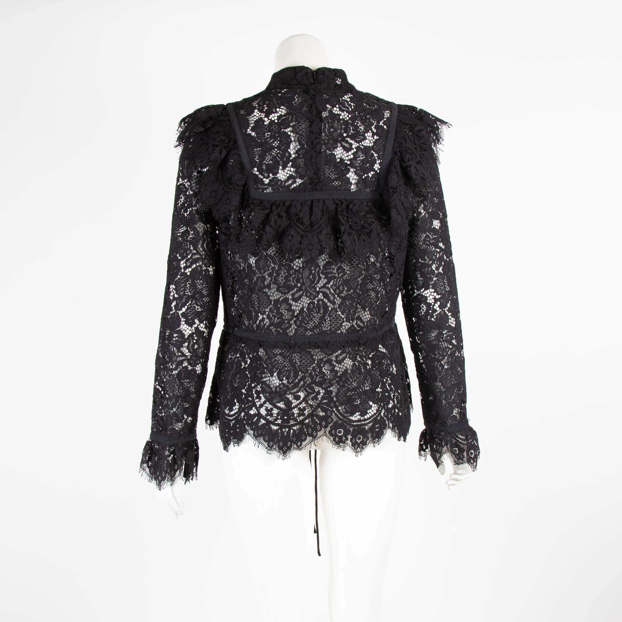Ganni Black Lace Frill with Waist Tie Blouse - Image 3