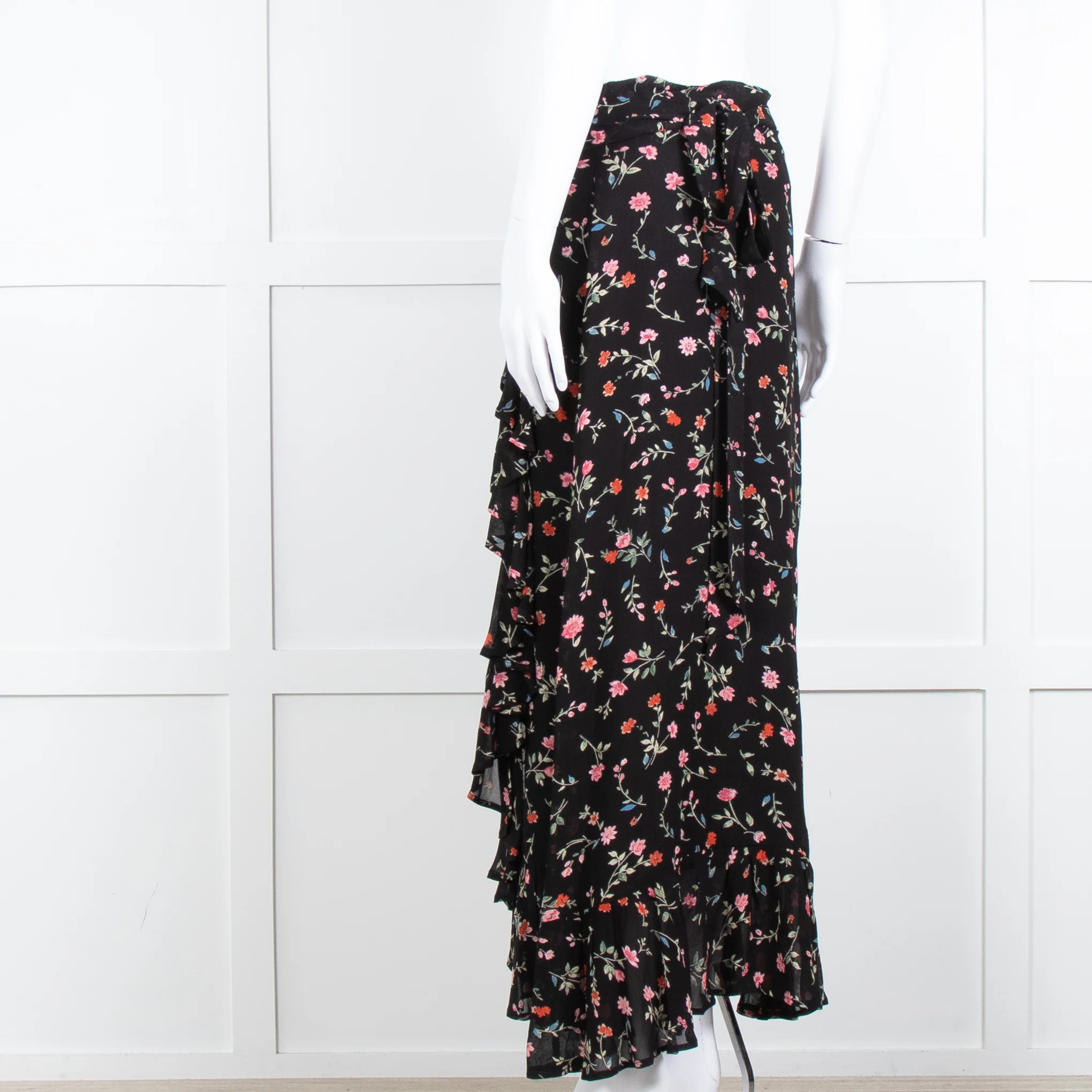 Ganni Black Multi Colour Floral Wrap Skirt - Image 6