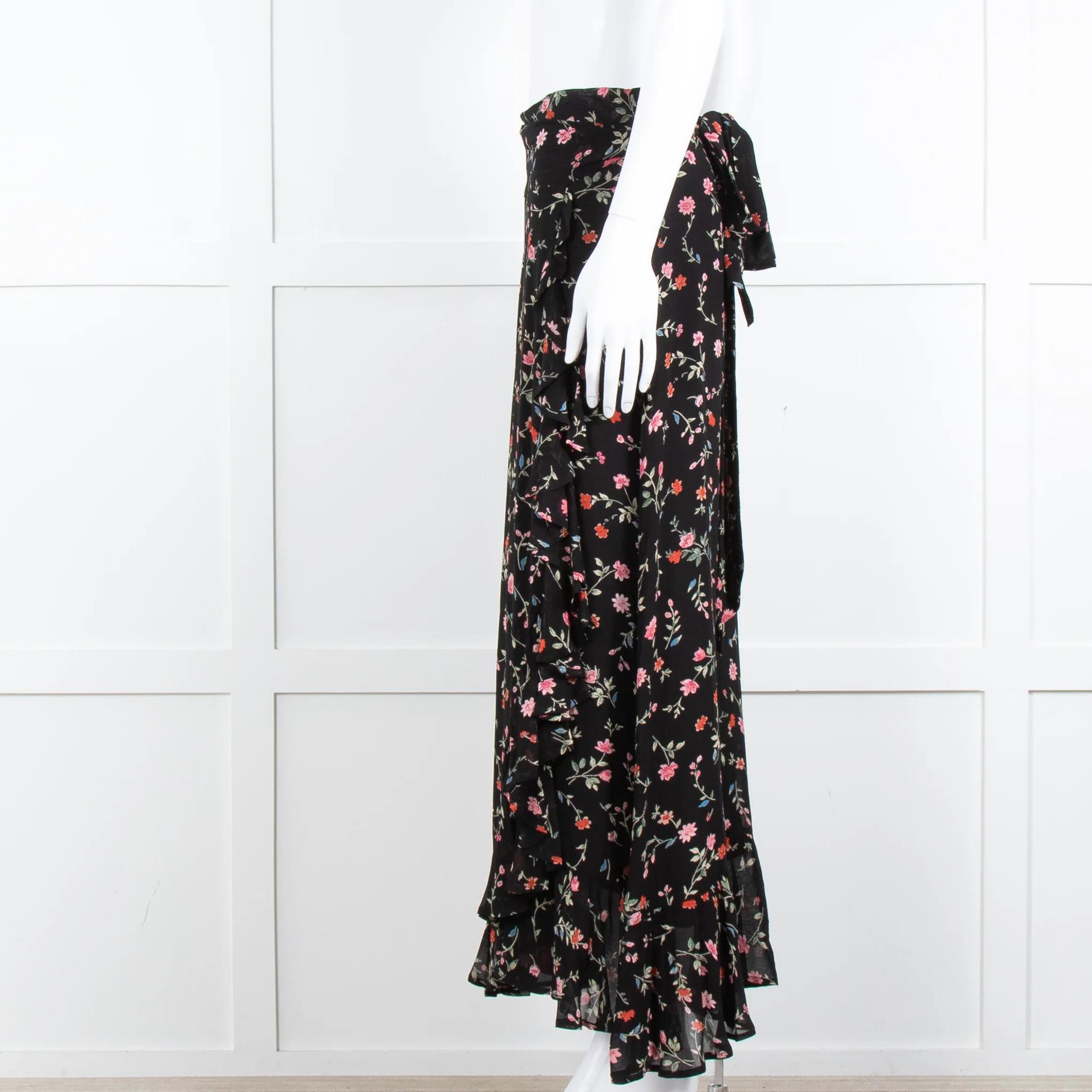 Ganni Black Multi Colour Floral Wrap Skirt - Image 7