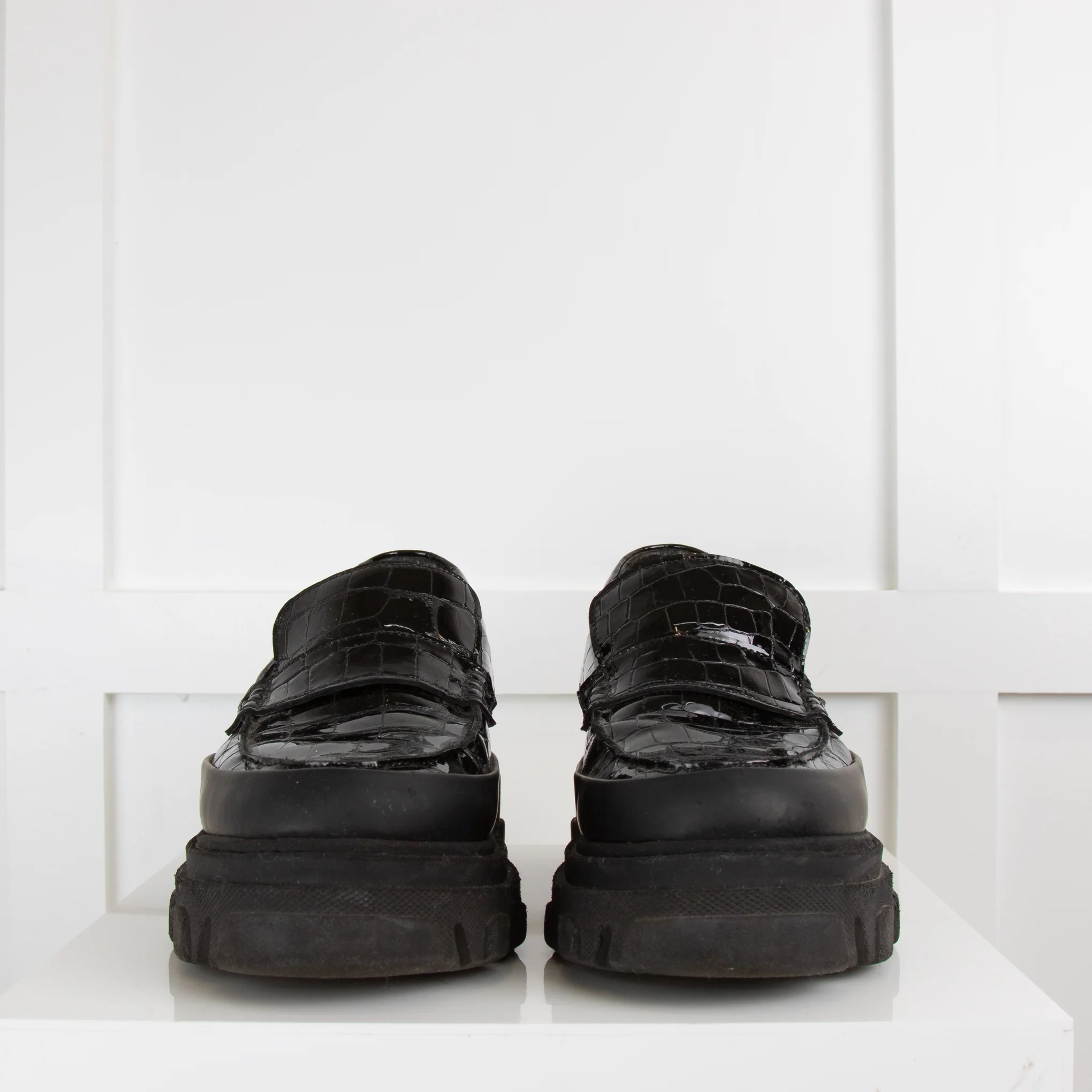 Ganni Black Patent Mock Croc Chunky Loafers - Image 2