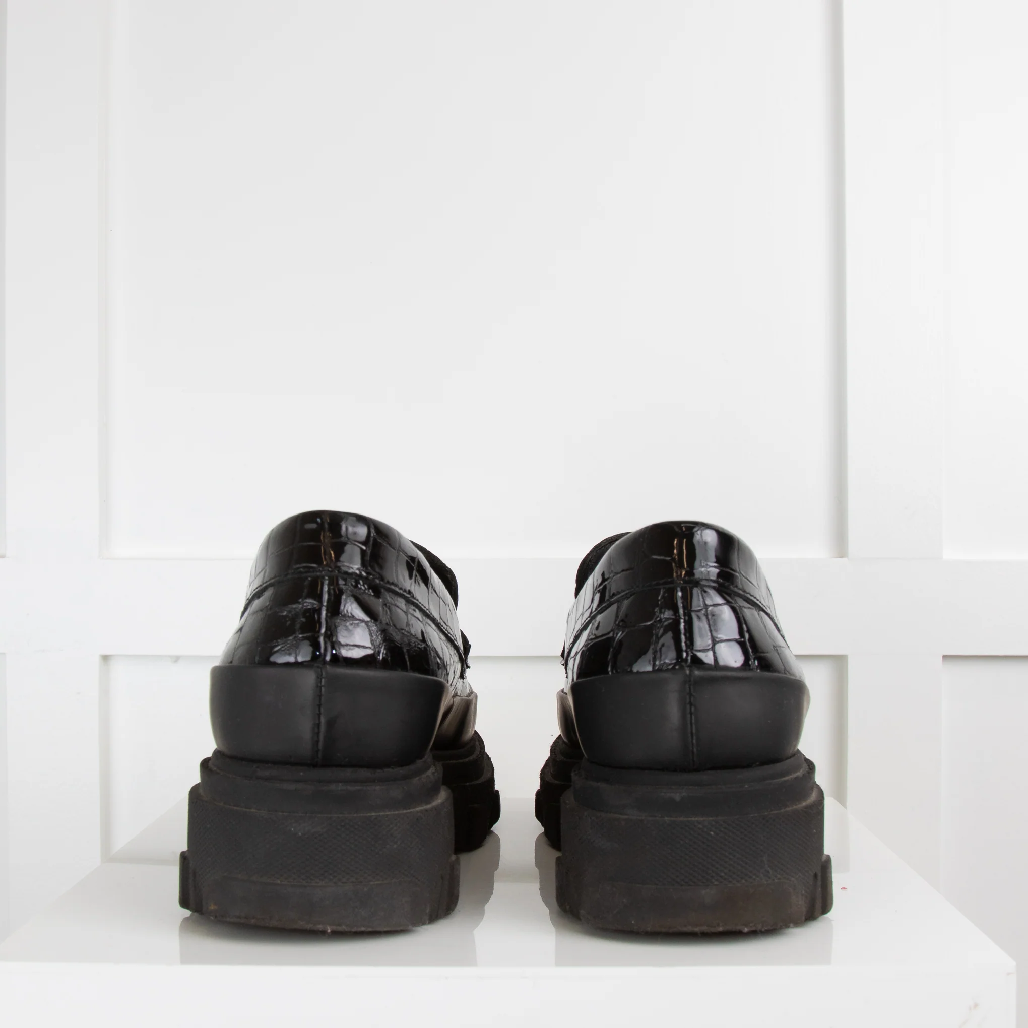 Ganni Black Patent Mock Croc Chunky Loafers - Image 4