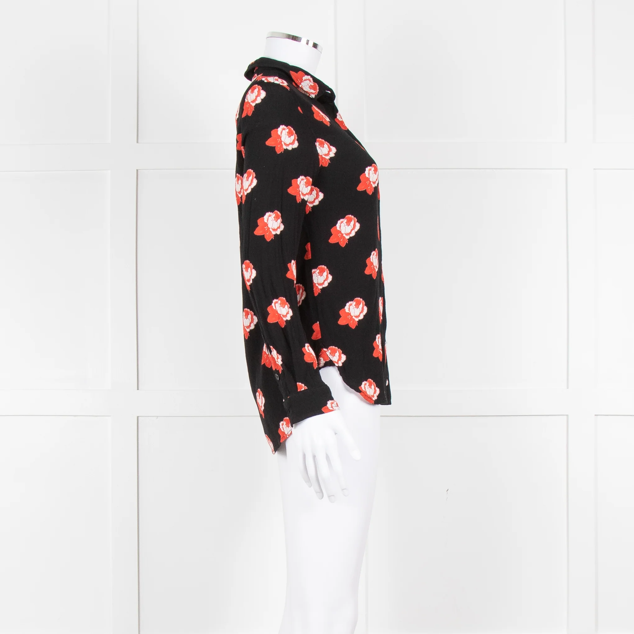 Ganni Black Red White Rose Print Blouse - Image 3