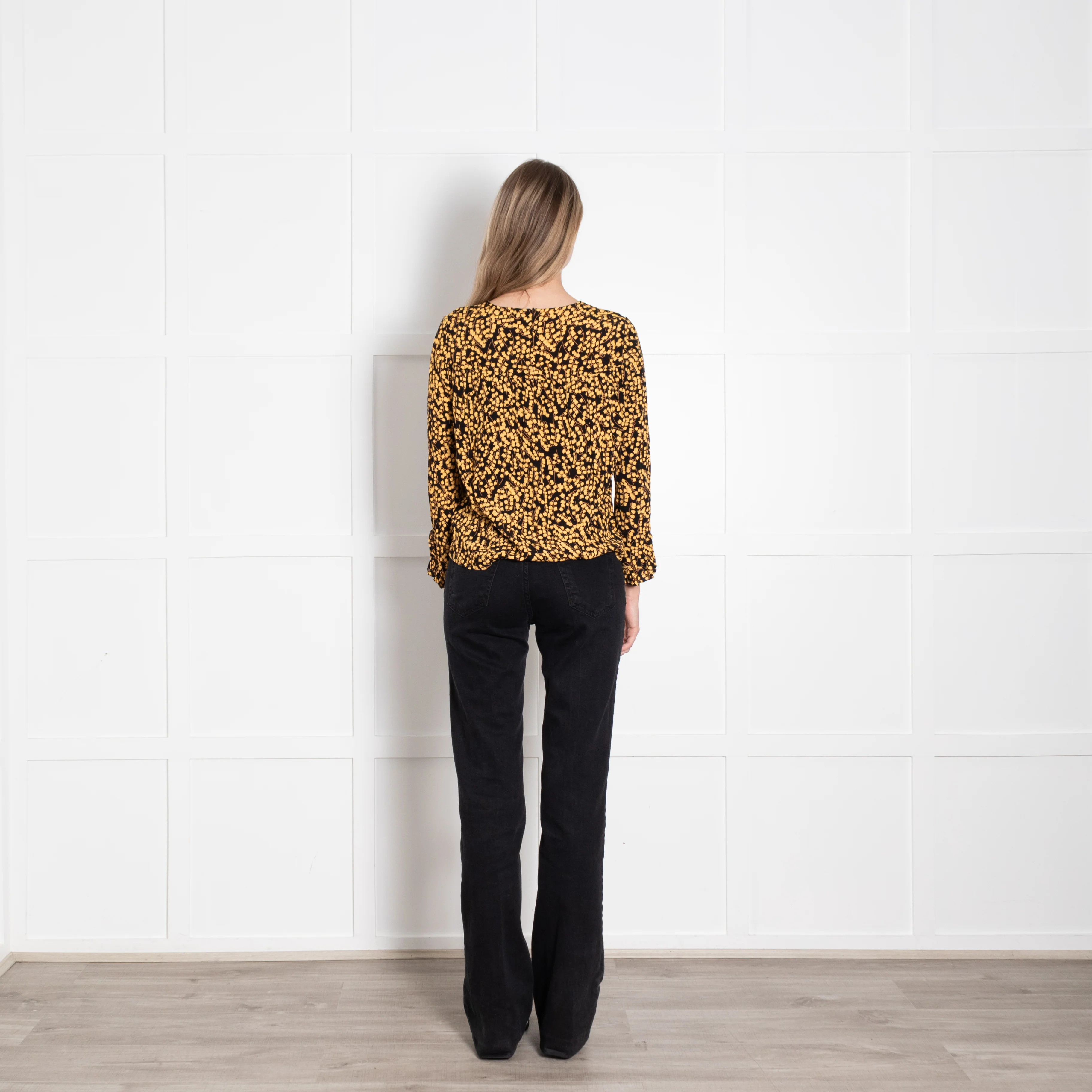 Ganni Black Yellow Flower Print Long Sleeved Top - Image 5