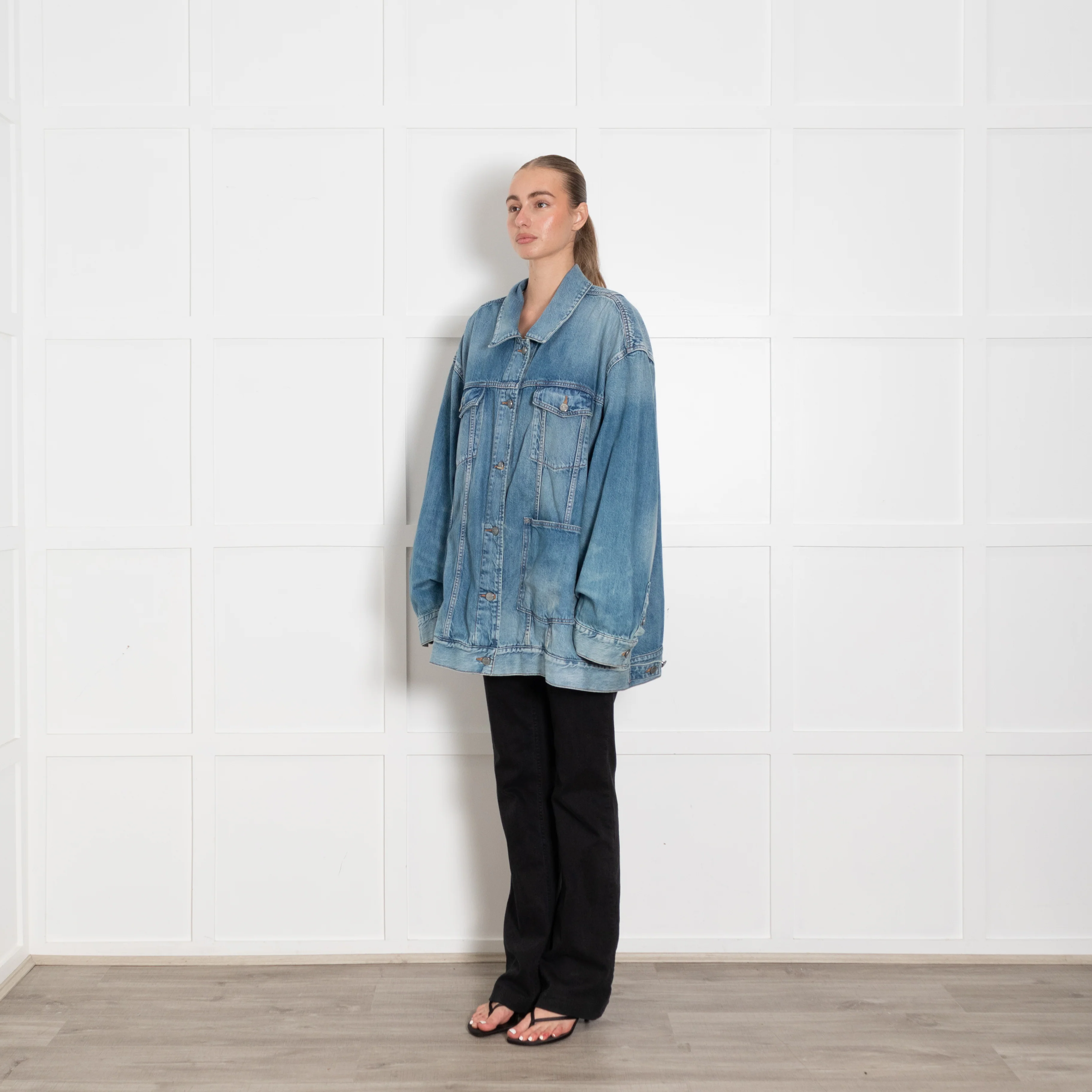 Ganni Blue Denim Oversized Jacket - Image 3