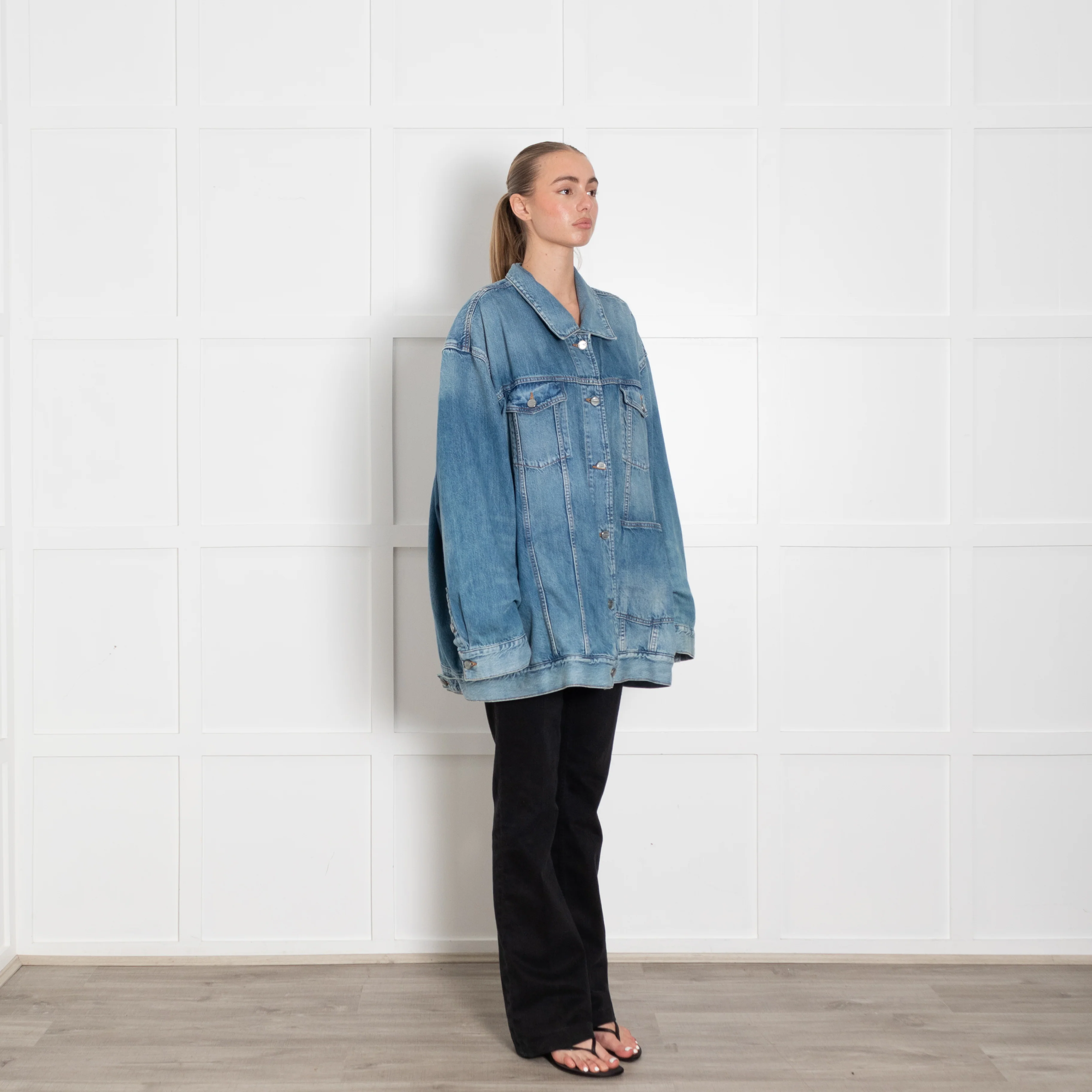 Ganni Blue Denim Oversized Jacket - Image 7