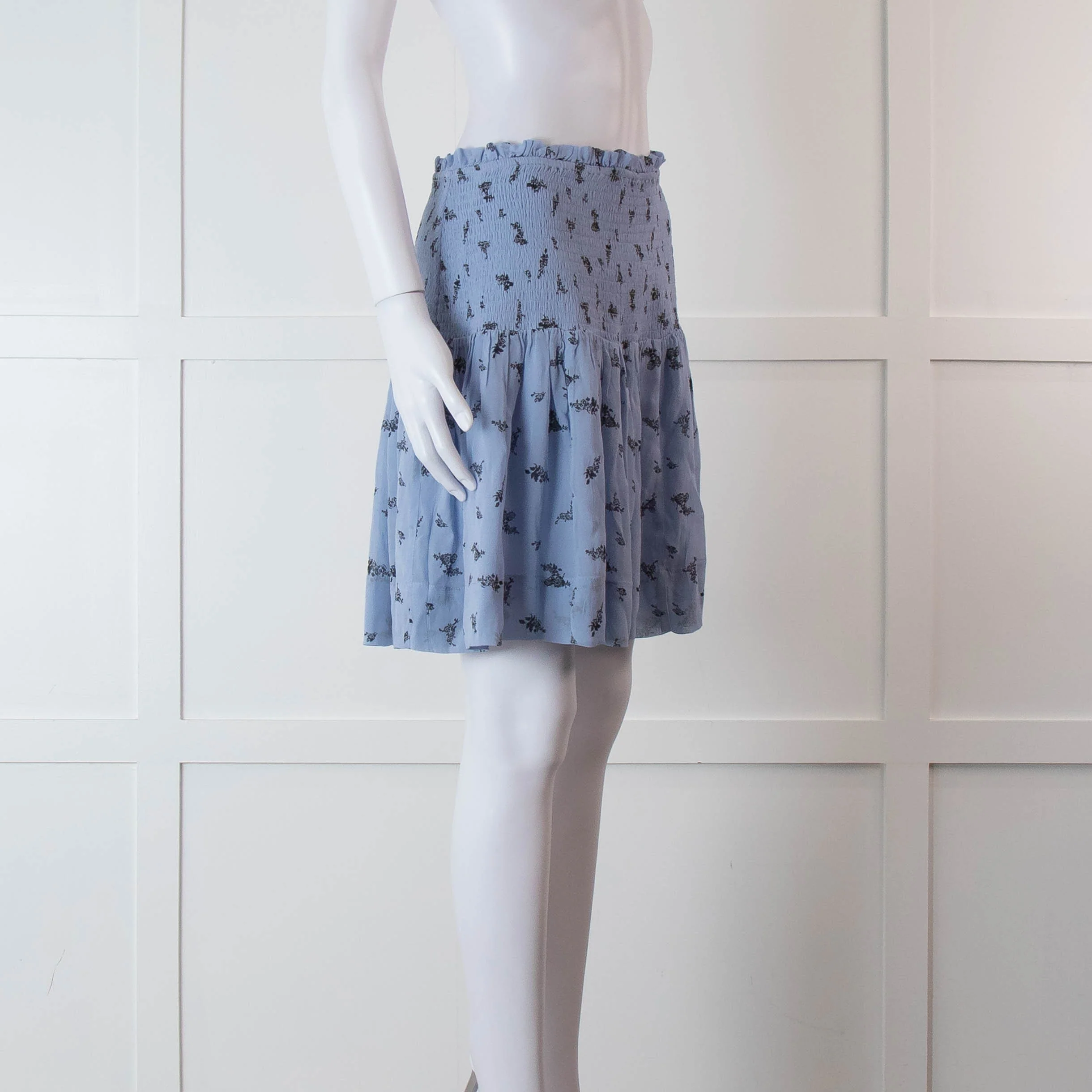 Ganni Blue Smock Waist Mini Skirt - Image 2