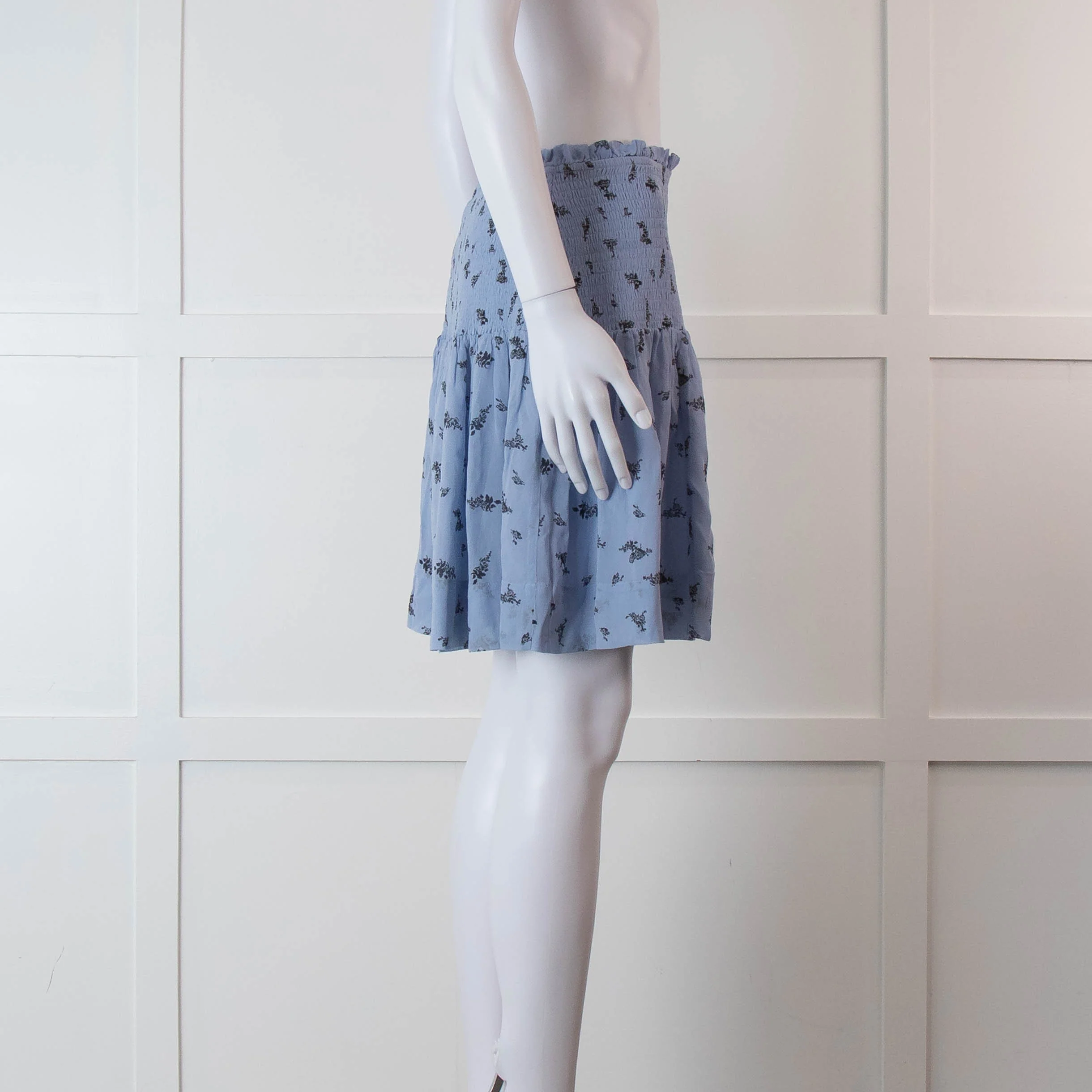 Ganni Blue Smock Waist Mini Skirt - Image 3