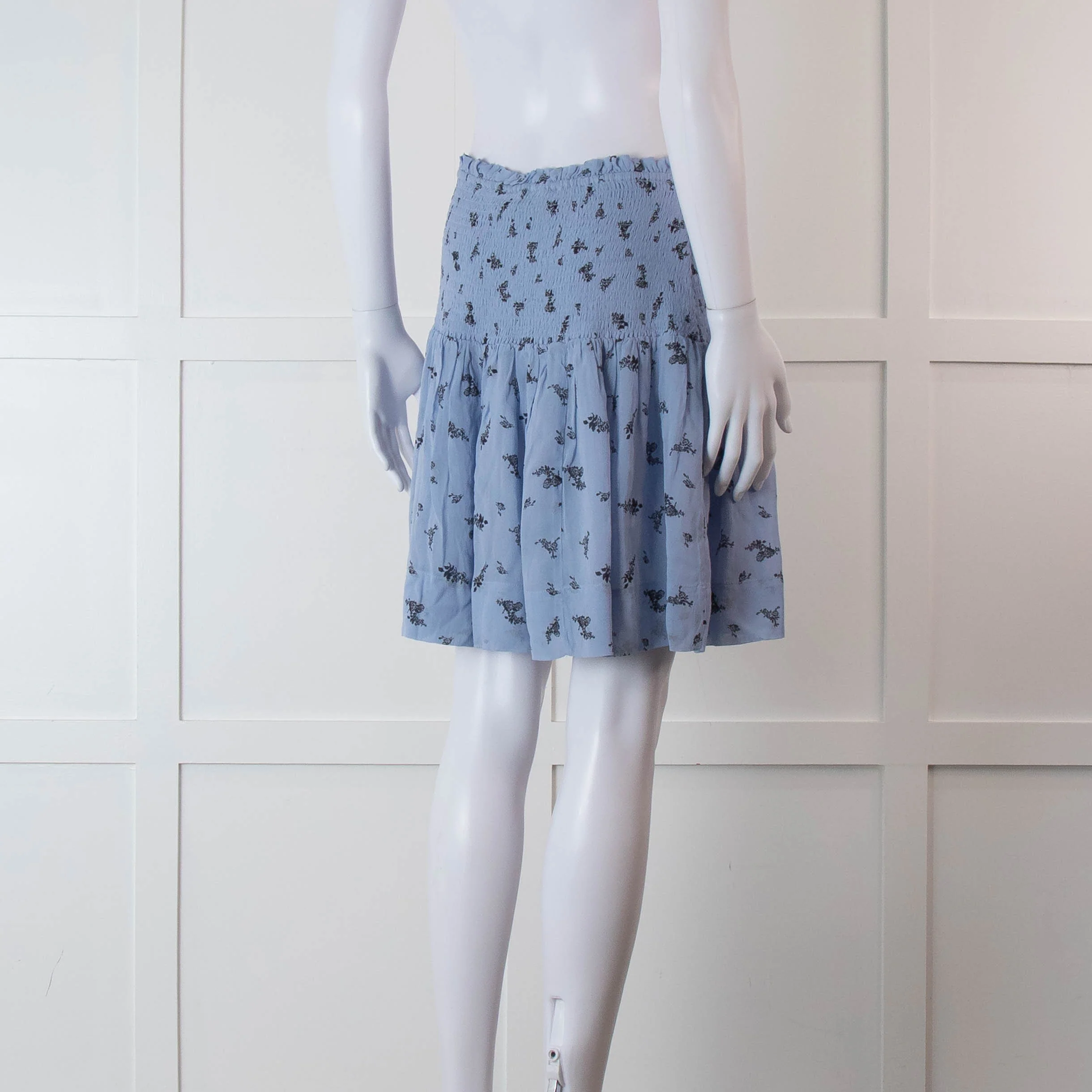 Ganni Blue Smock Waist Mini Skirt - Image 4