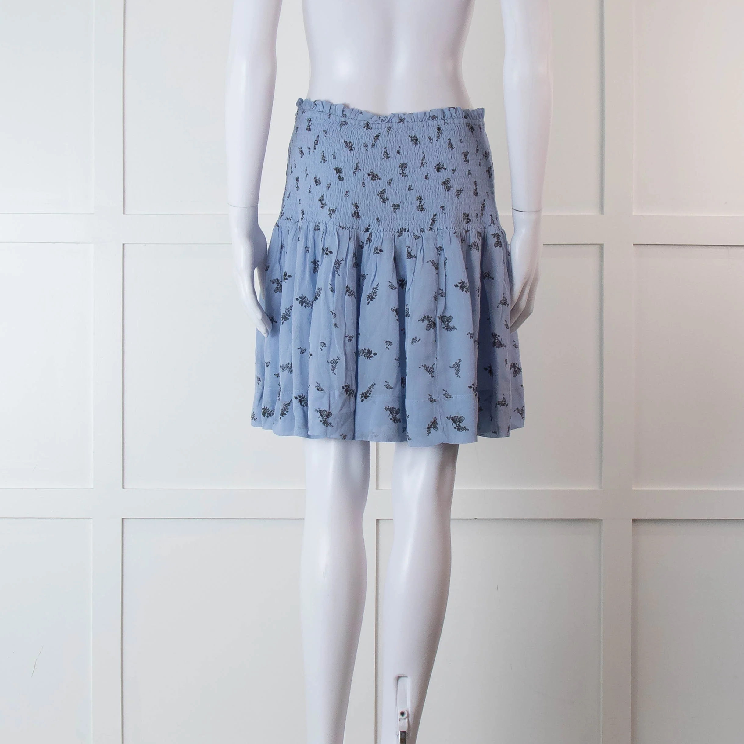 Ganni Blue Smock Waist Mini Skirt - Image 5