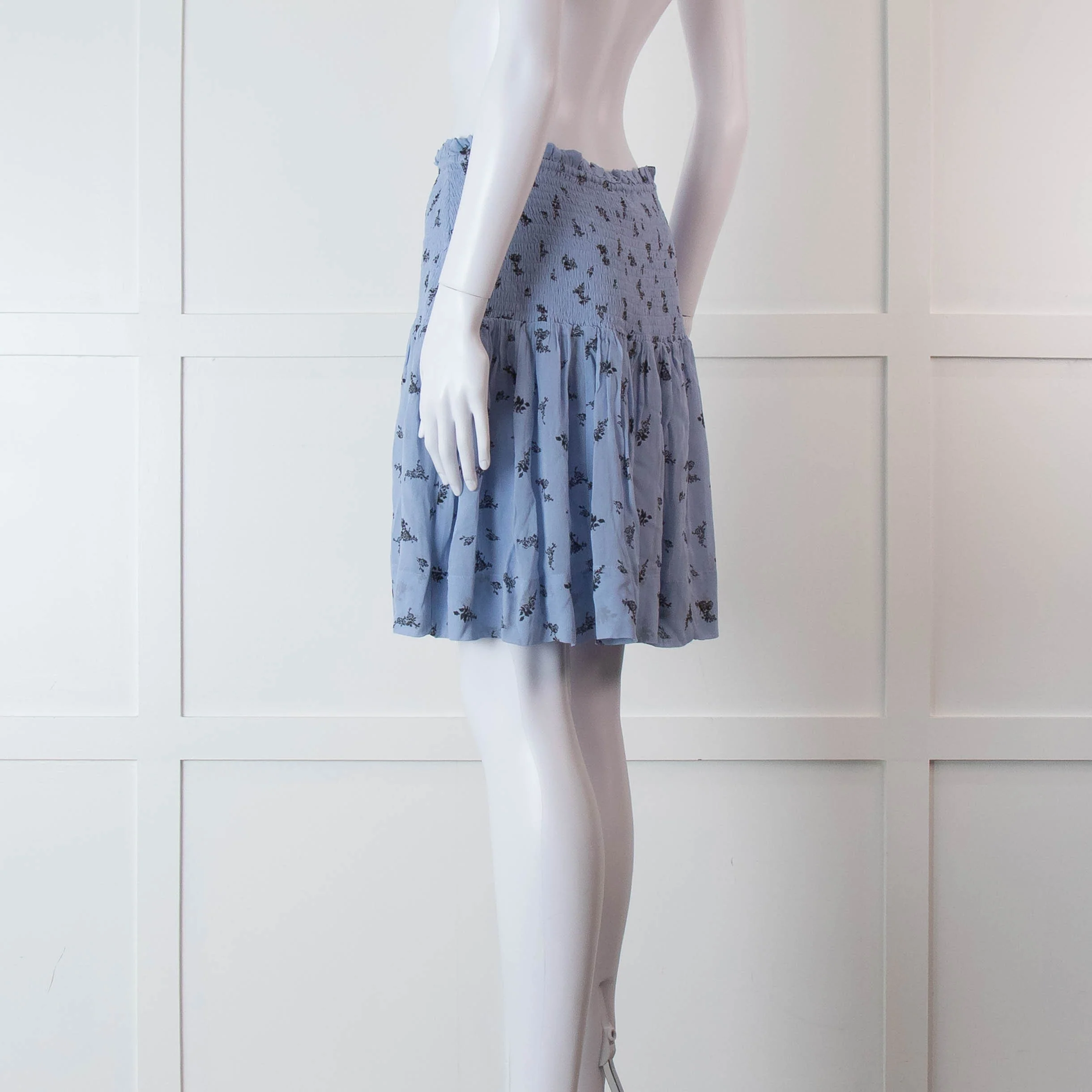 Ganni Blue Smock Waist Mini Skirt - Image 6