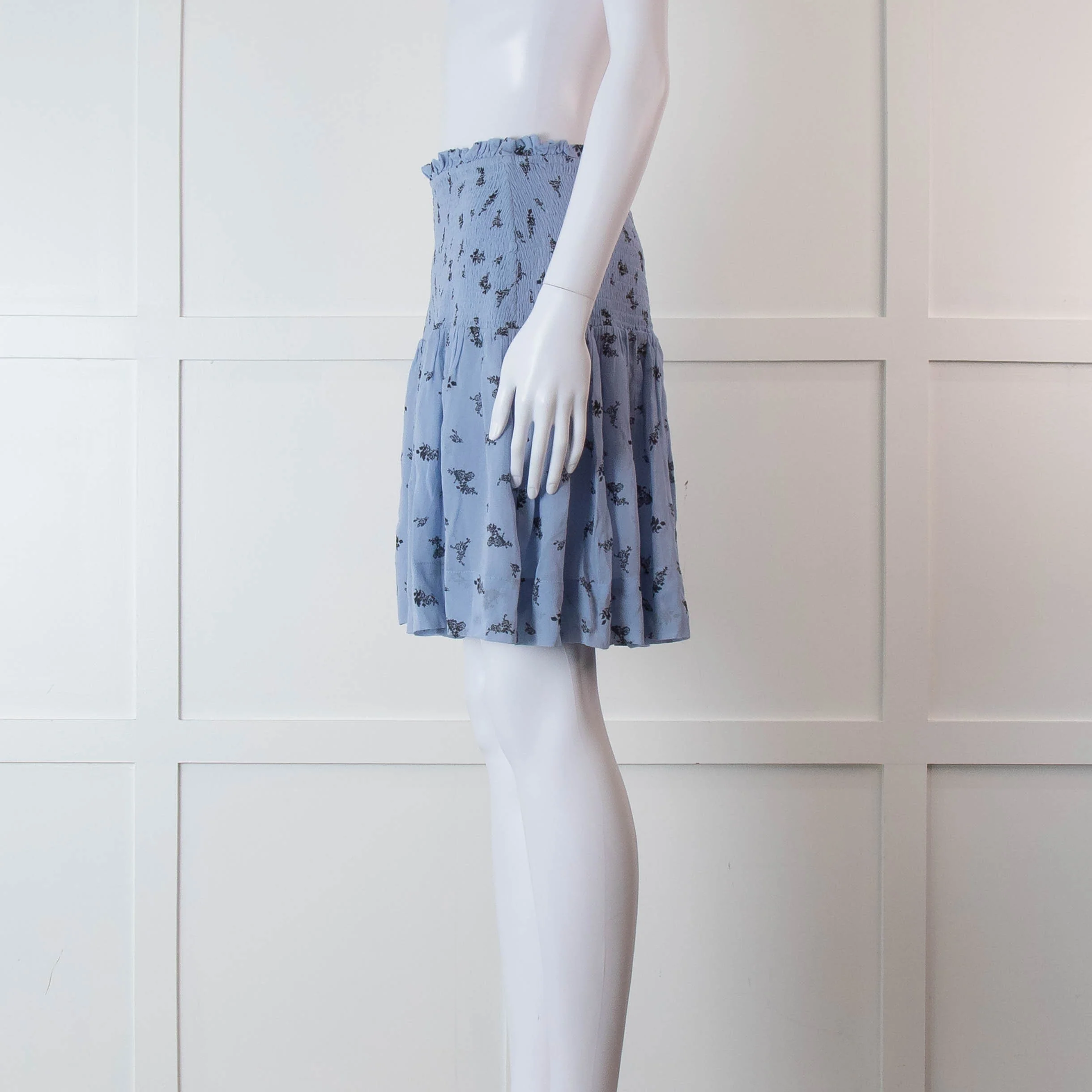 Ganni Blue Smock Waist Mini Skirt - Image 7