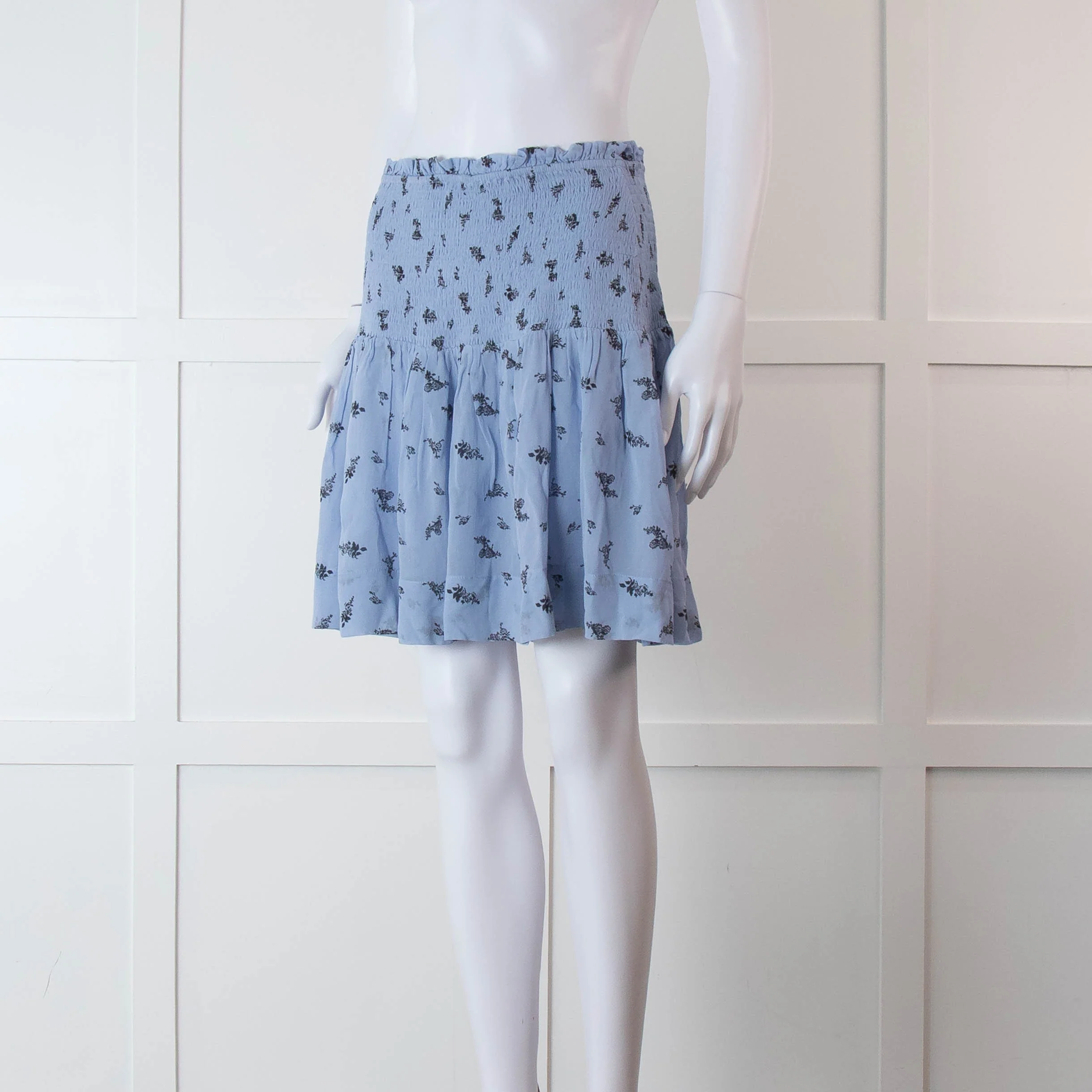 Ganni Blue Smock Waist Mini Skirt - Image 8