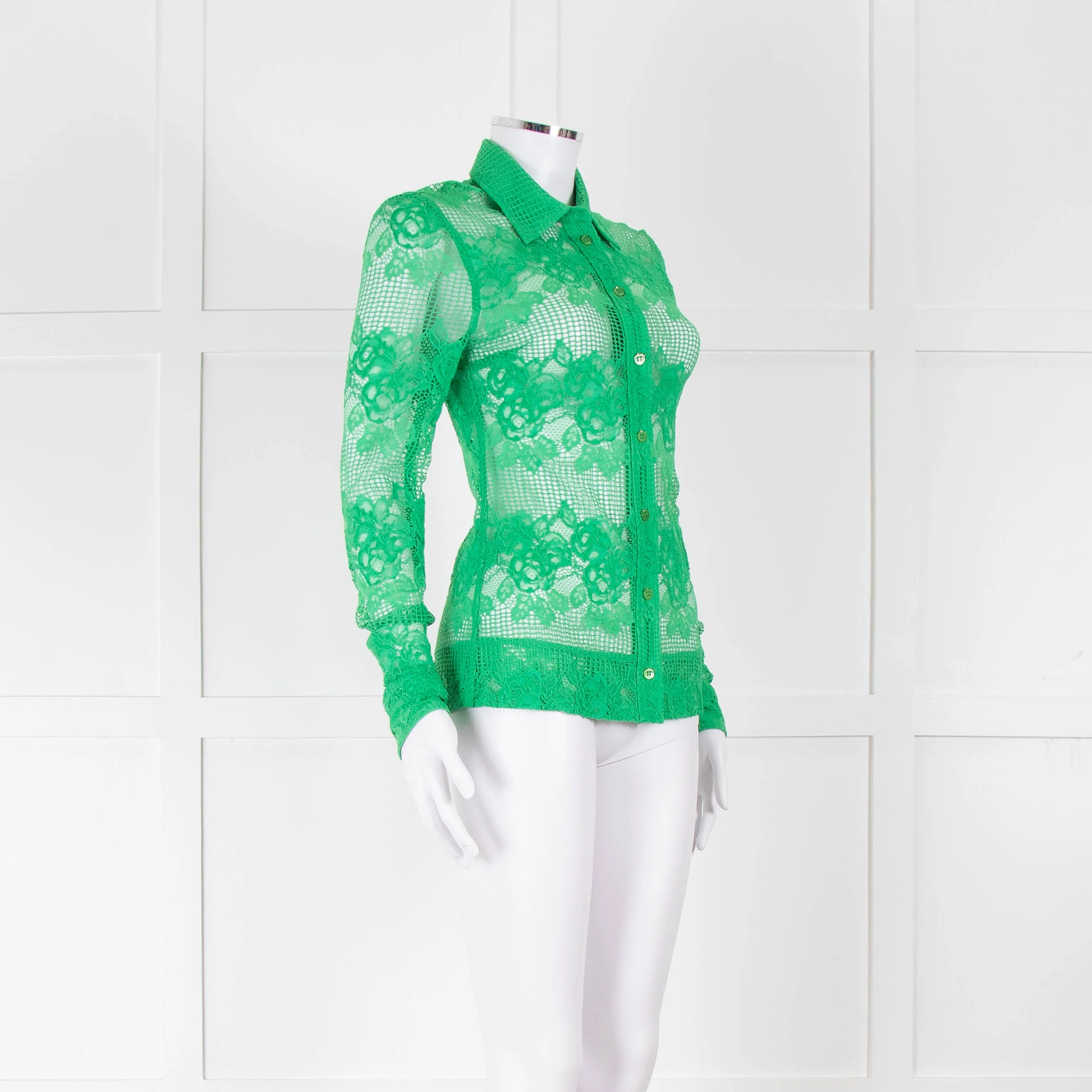 Ganni Bright Green Lace Shirt - Image 2