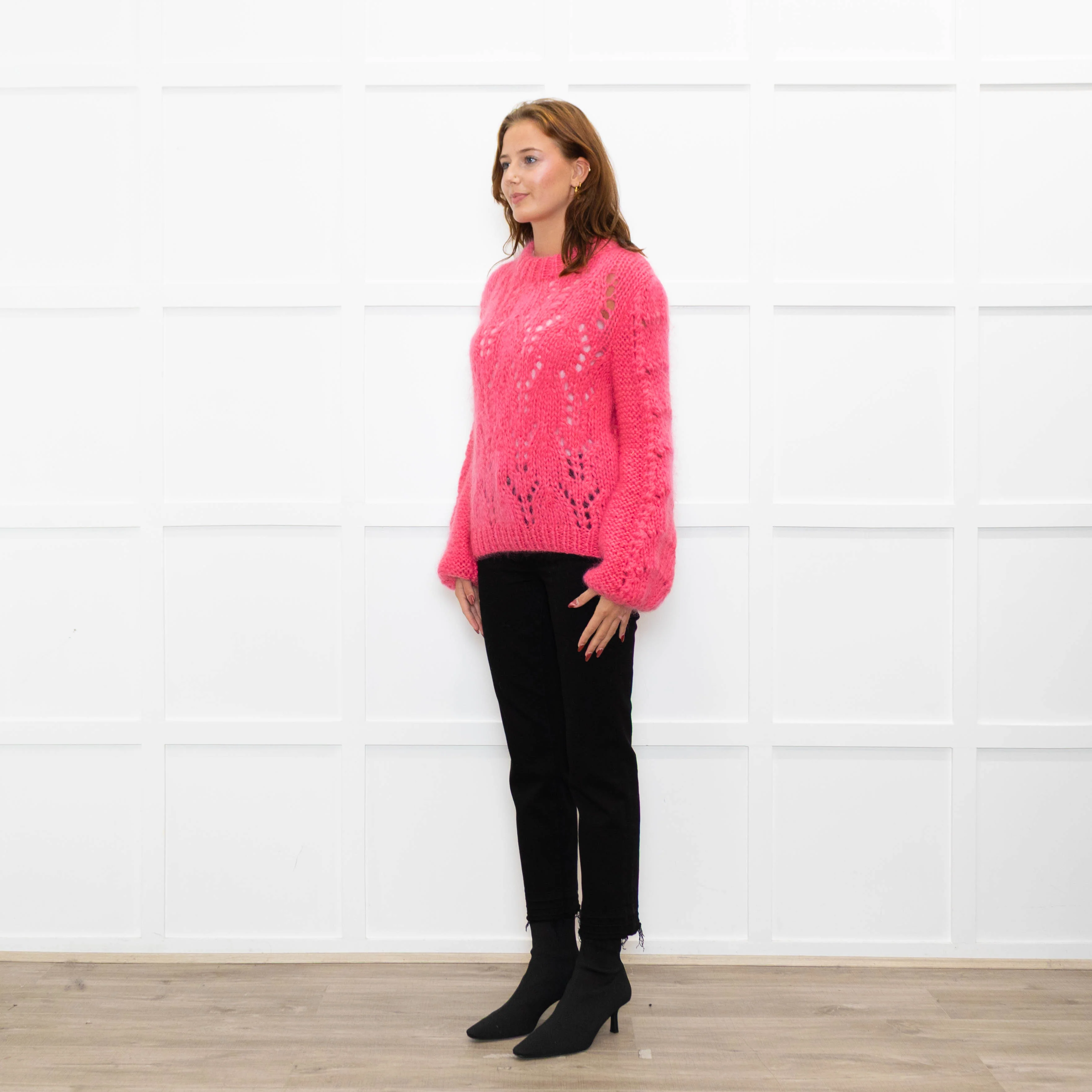 Ganni Bright Pink Mohair Chunky Sweater - Image 3