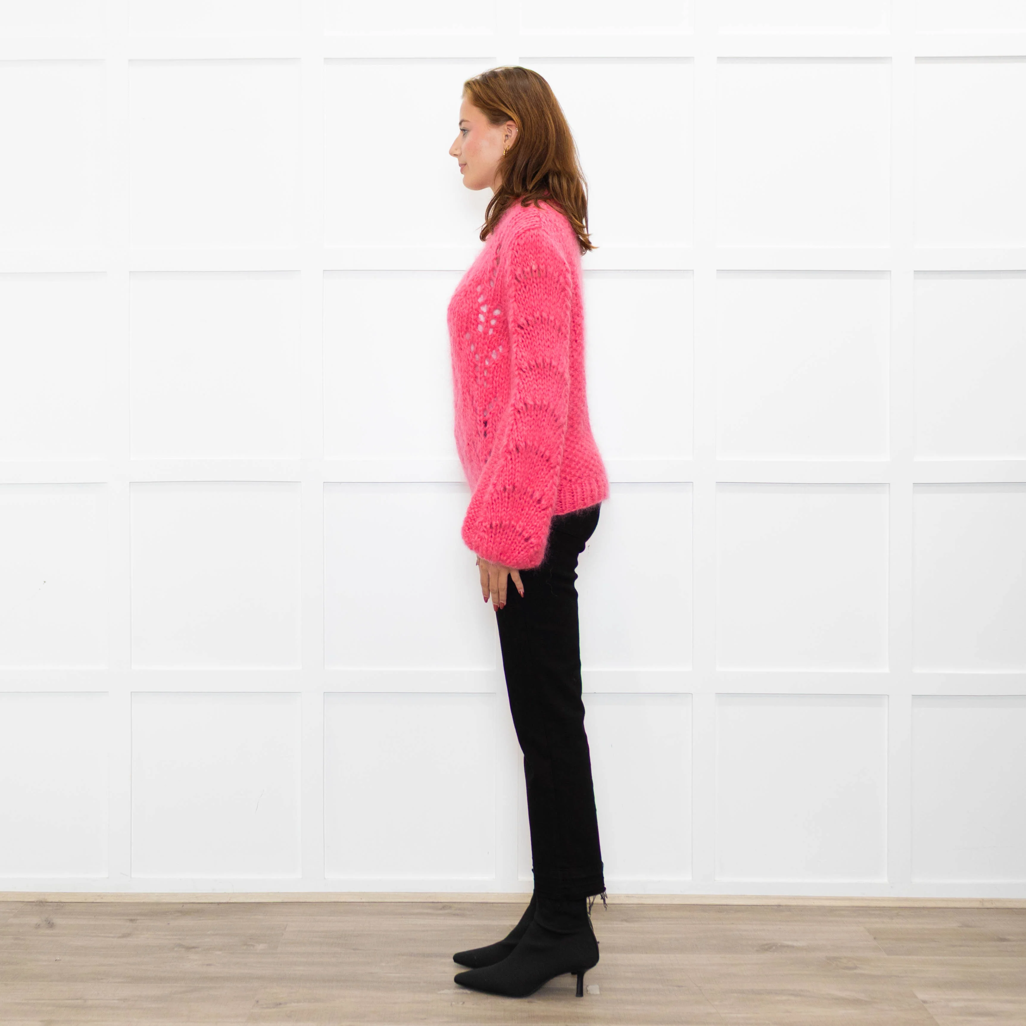 Ganni Bright Pink Mohair Chunky Sweater - Image 4