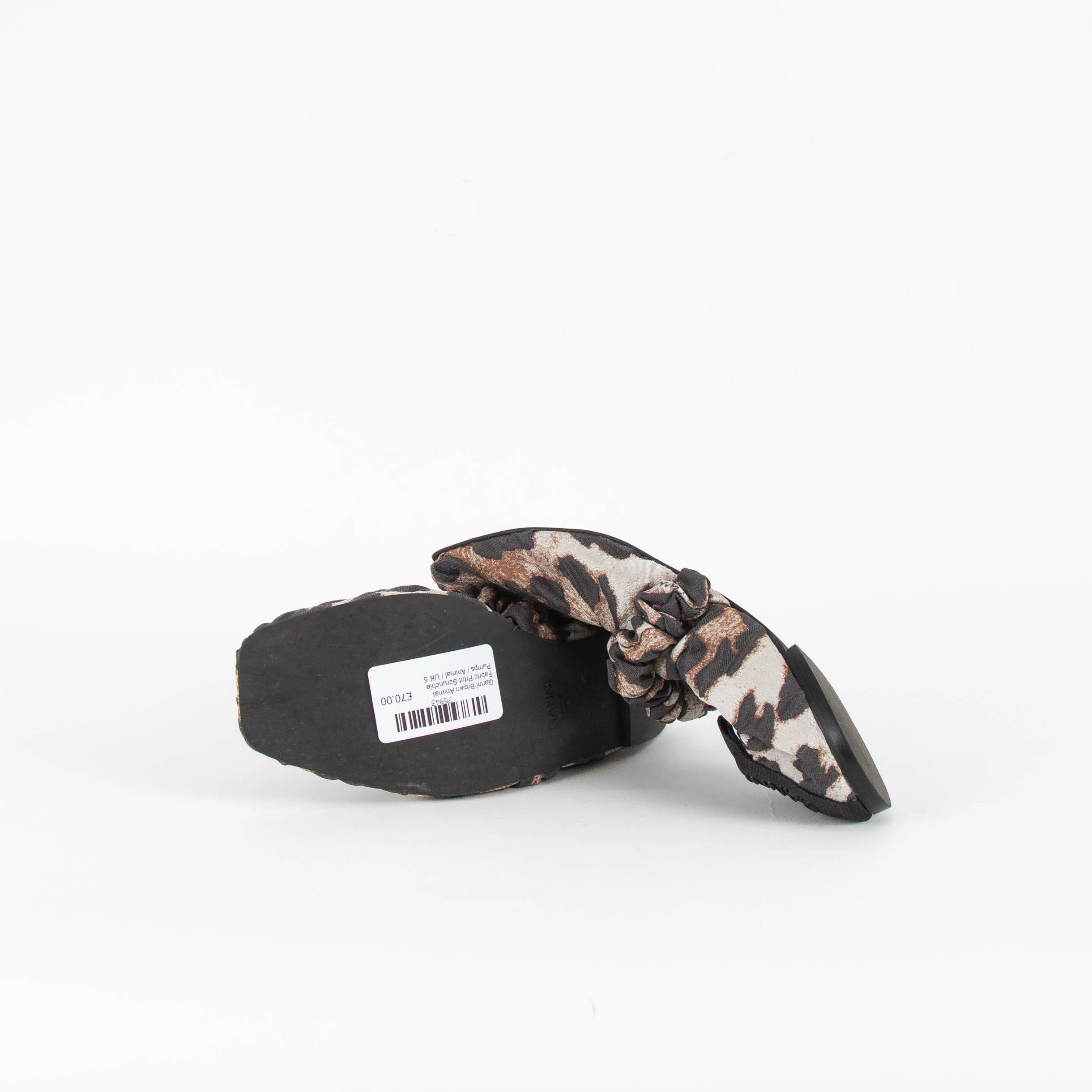 Ganni Brown Animal Fabric Print Scrunchie Pumps - Image 6