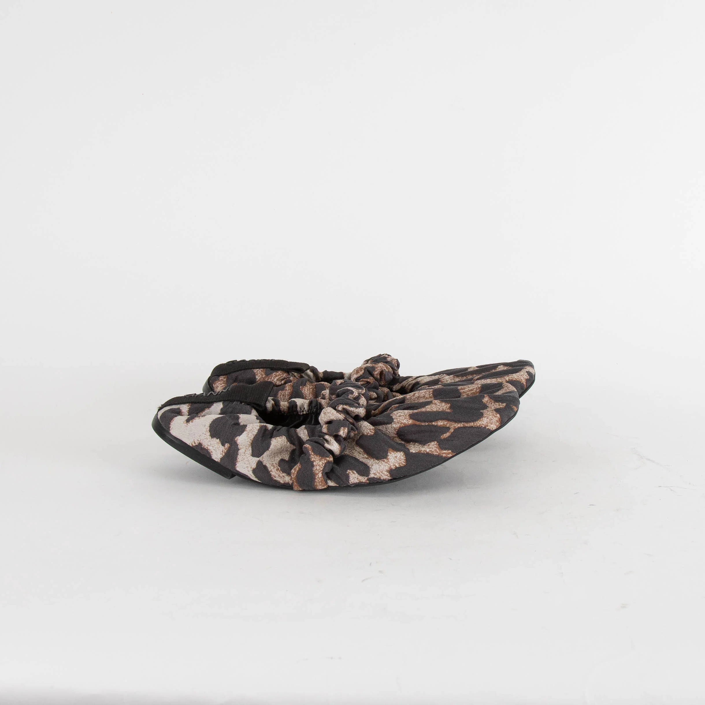 Ganni Brown Animal Print Fabric Scrunchie Ballerinas - Image 5