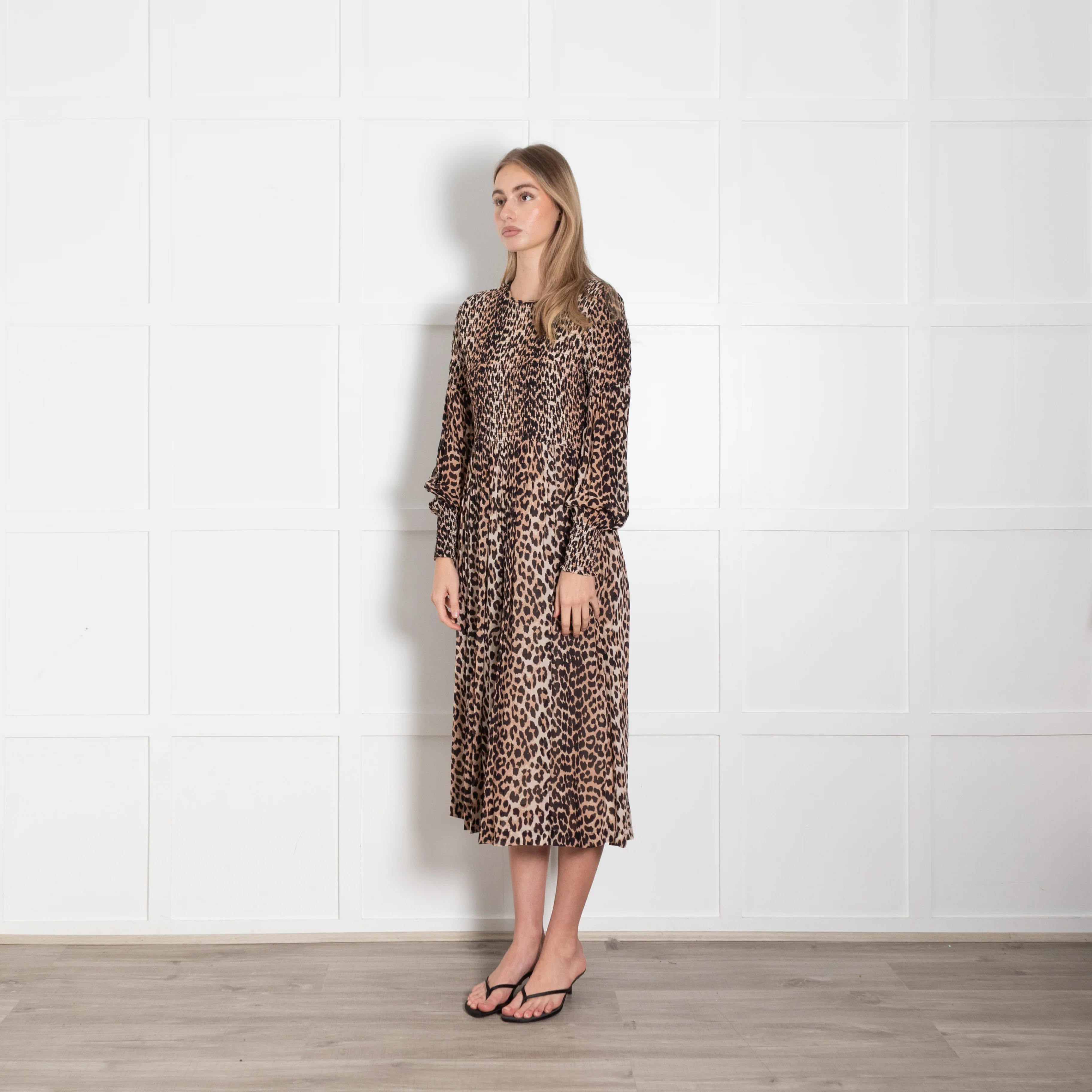 Ganni Brown Animal Print Smock Top Maxi Dress - Image 3