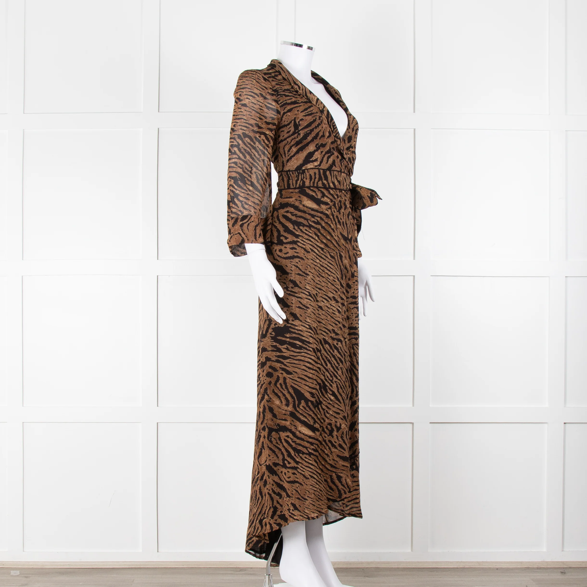 Ganni Brown Animal Print Wrap Around Midi Dress - Image 2