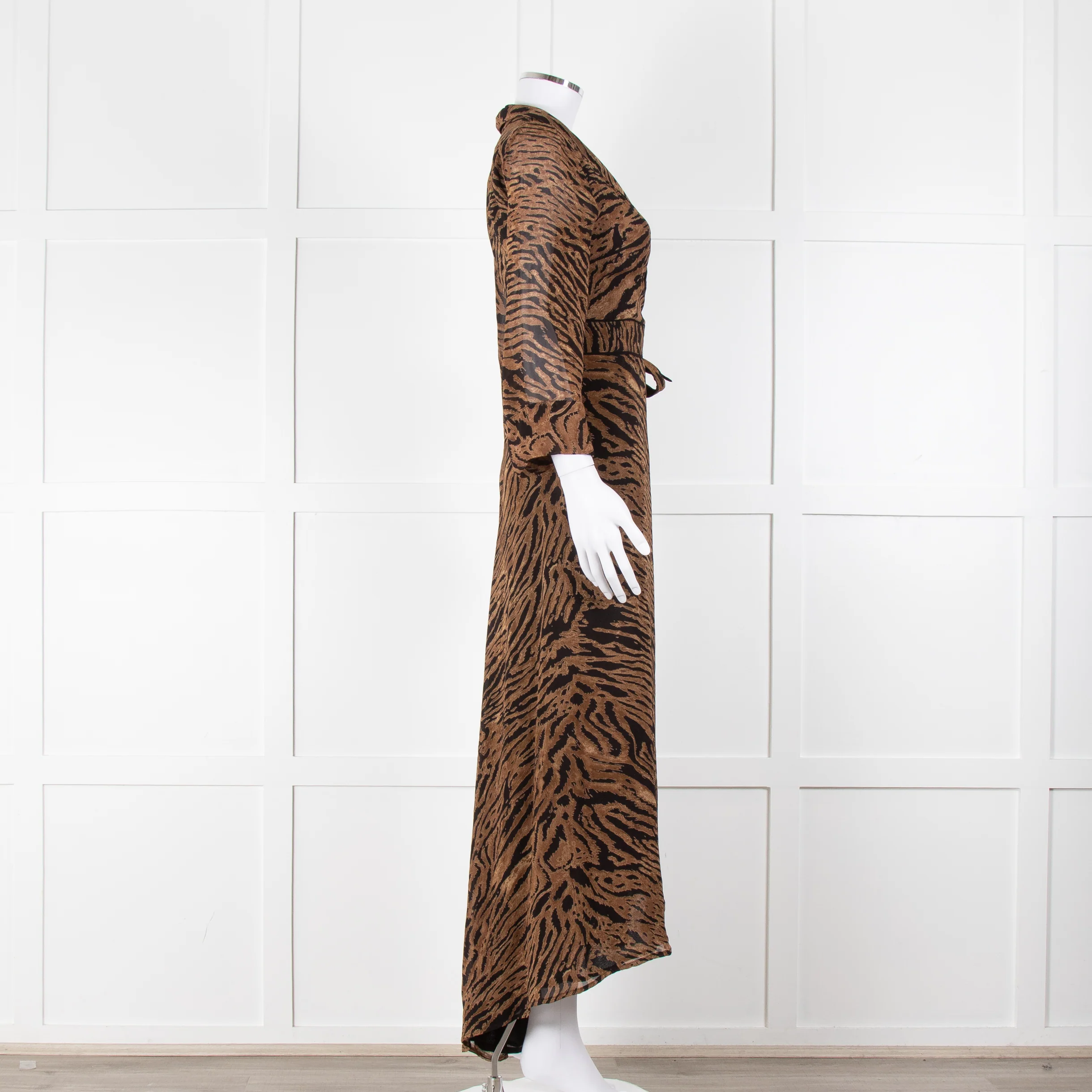 Ganni Brown Animal Print Wrap Around Midi Dress - Image 3