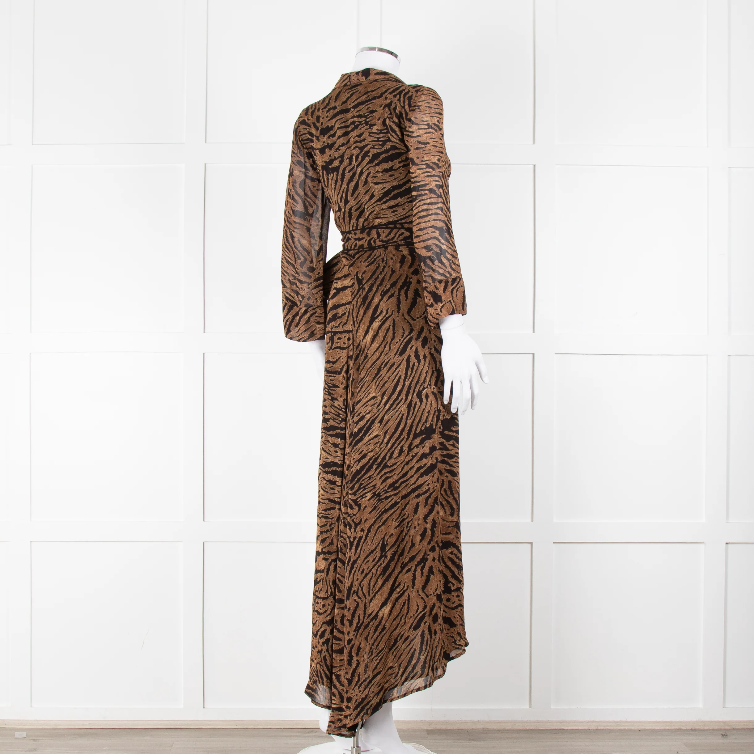 Ganni Brown Animal Print Wrap Around Midi Dress - Image 4