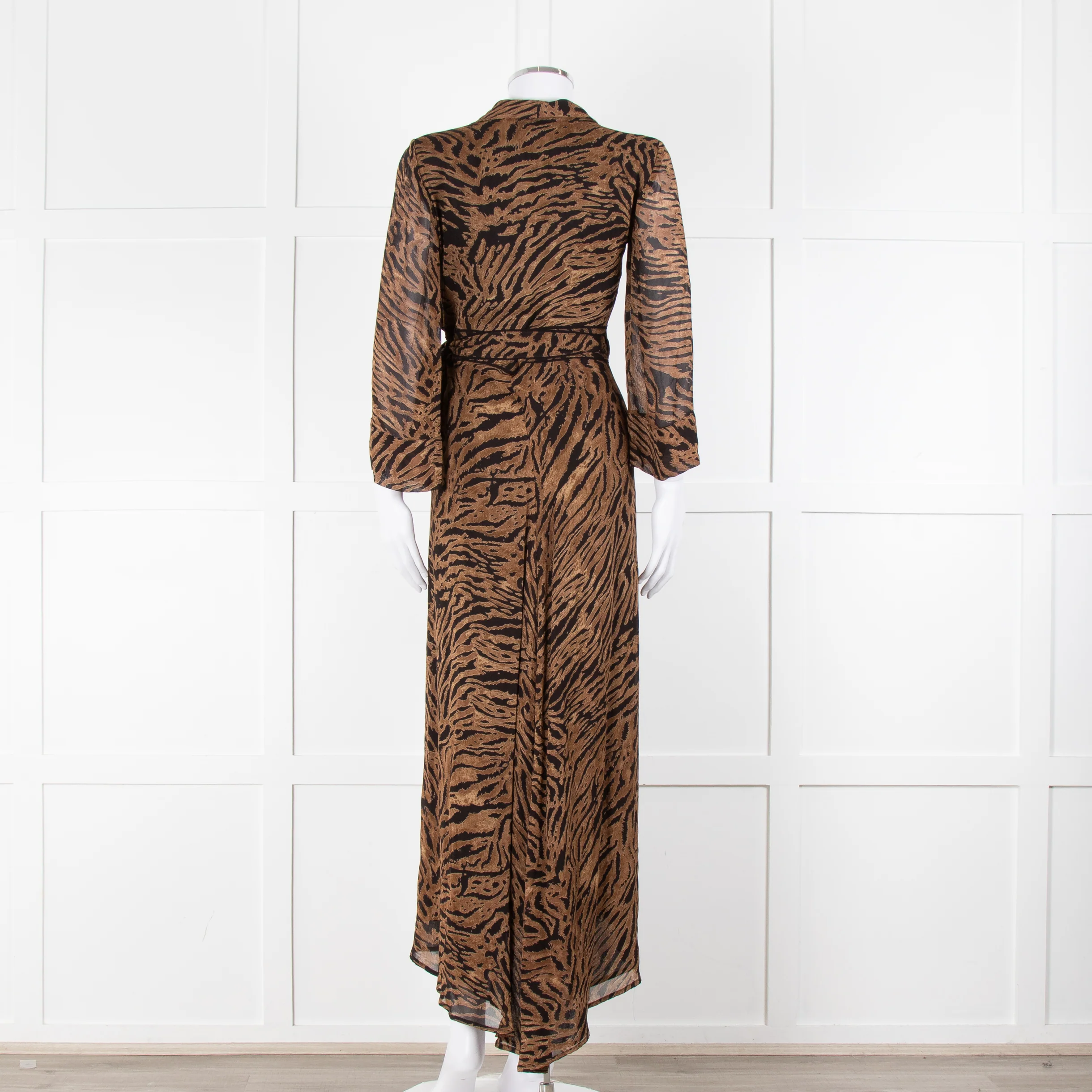 Ganni Brown Animal Print Wrap Around Midi Dress - Image 5