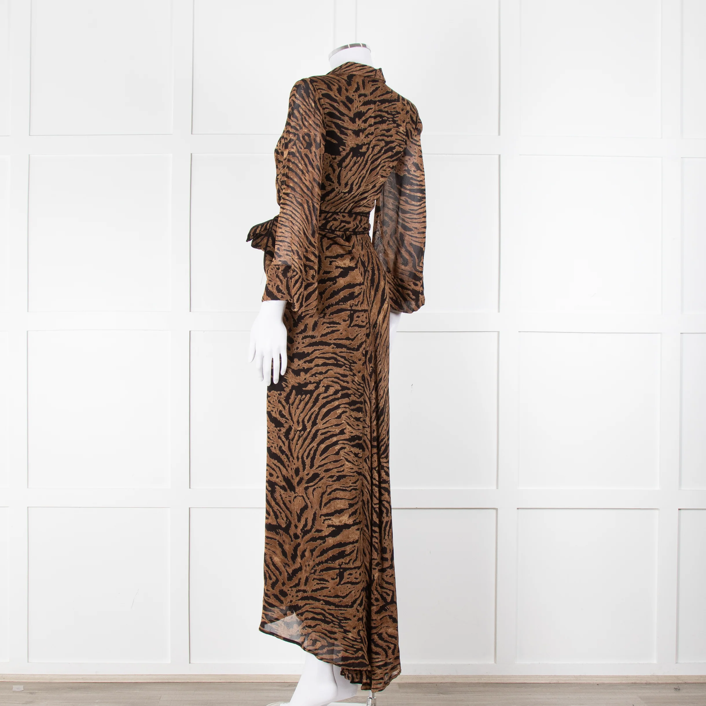 Ganni Brown Animal Print Wrap Around Midi Dress - Image 6