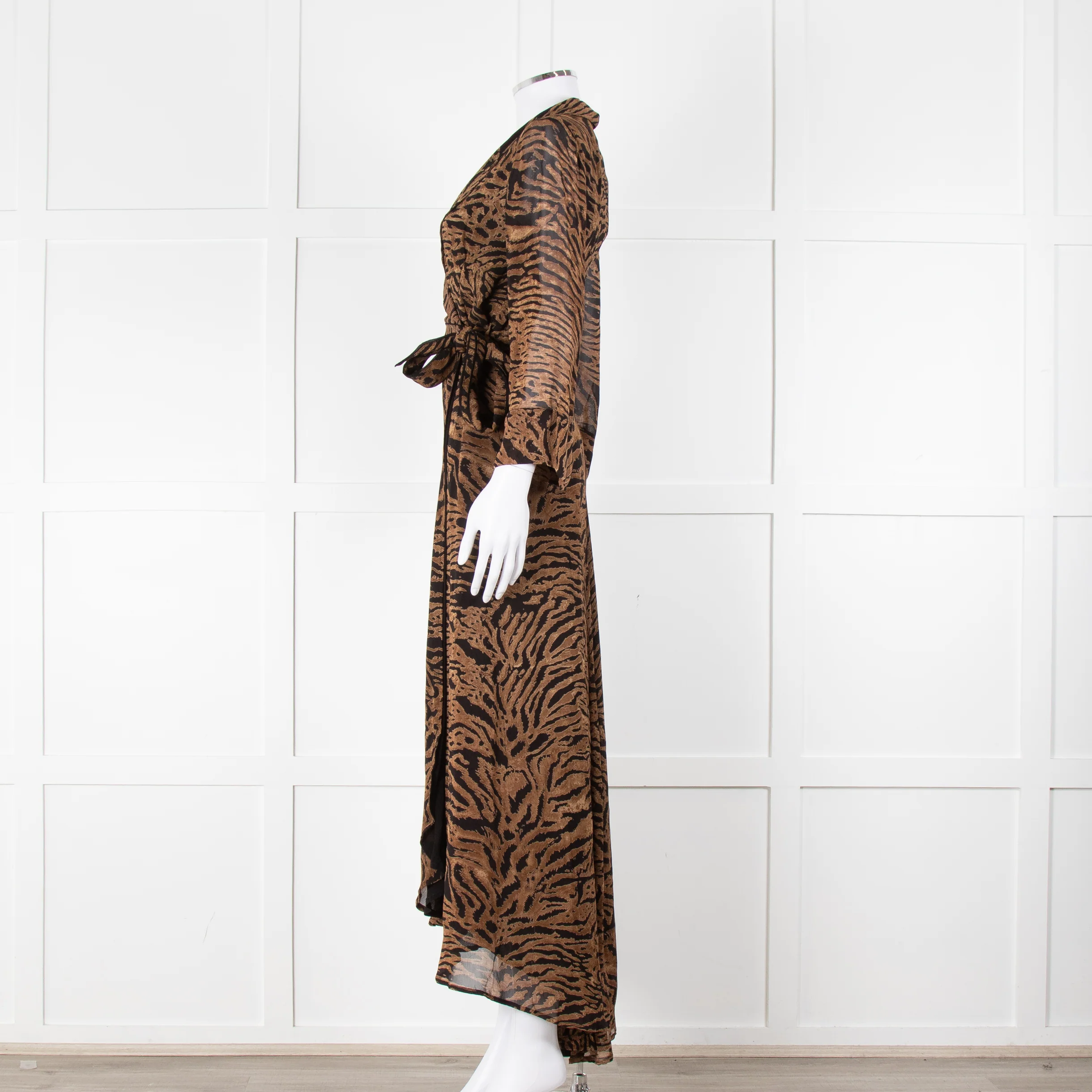 Ganni Brown Animal Print Wrap Around Midi Dress - Image 7