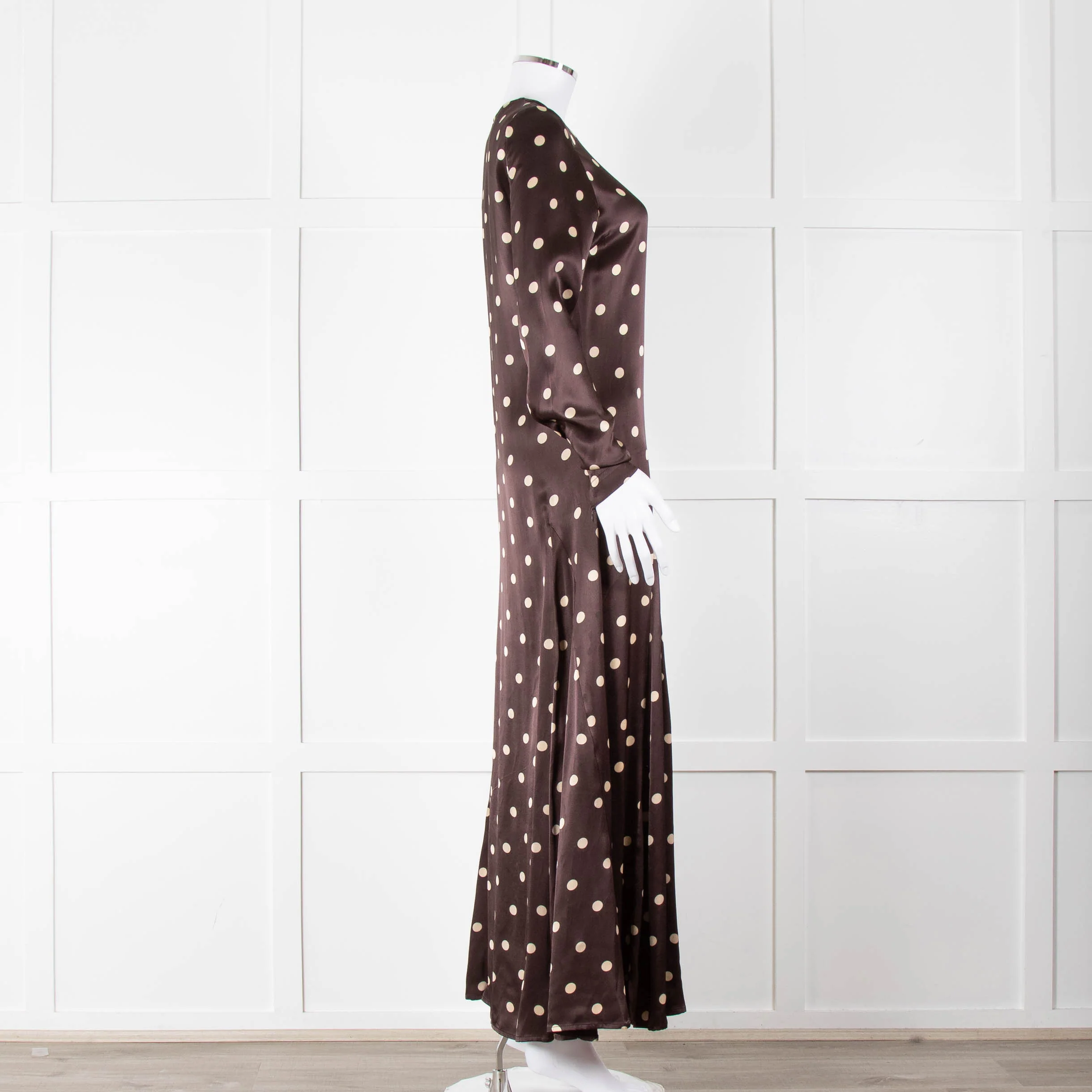 Ganni Brown Cream Polka Dot Maxi Dress - Image 3