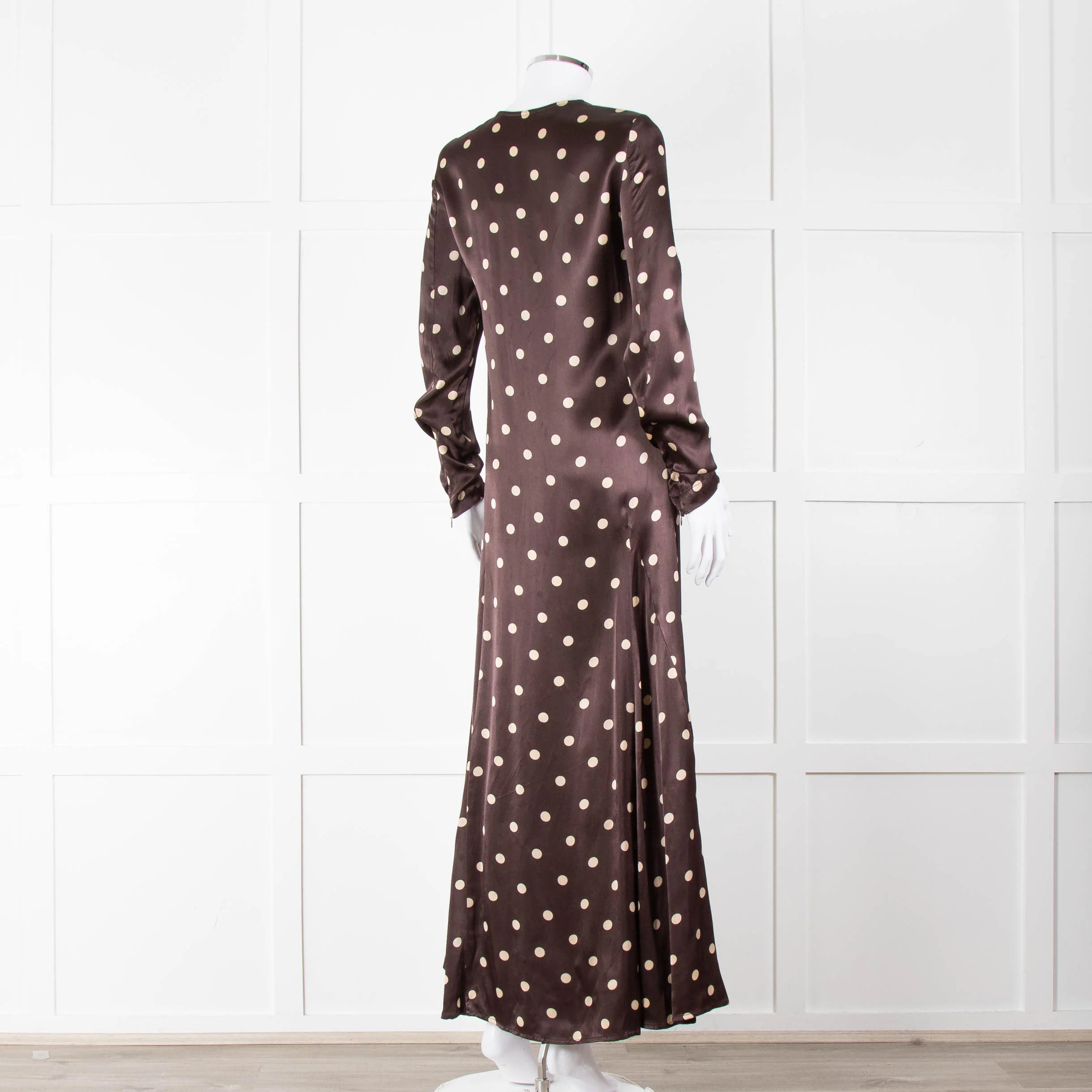 Ganni Brown Cream Polka Dot Maxi Dress - Image 4
