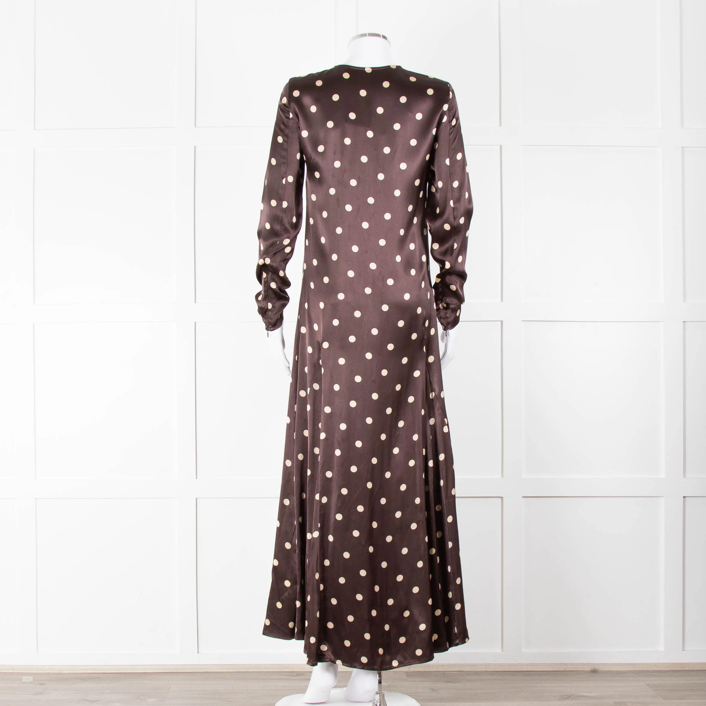 Ganni Brown Cream Polka Dot Maxi Dress - Image 5
