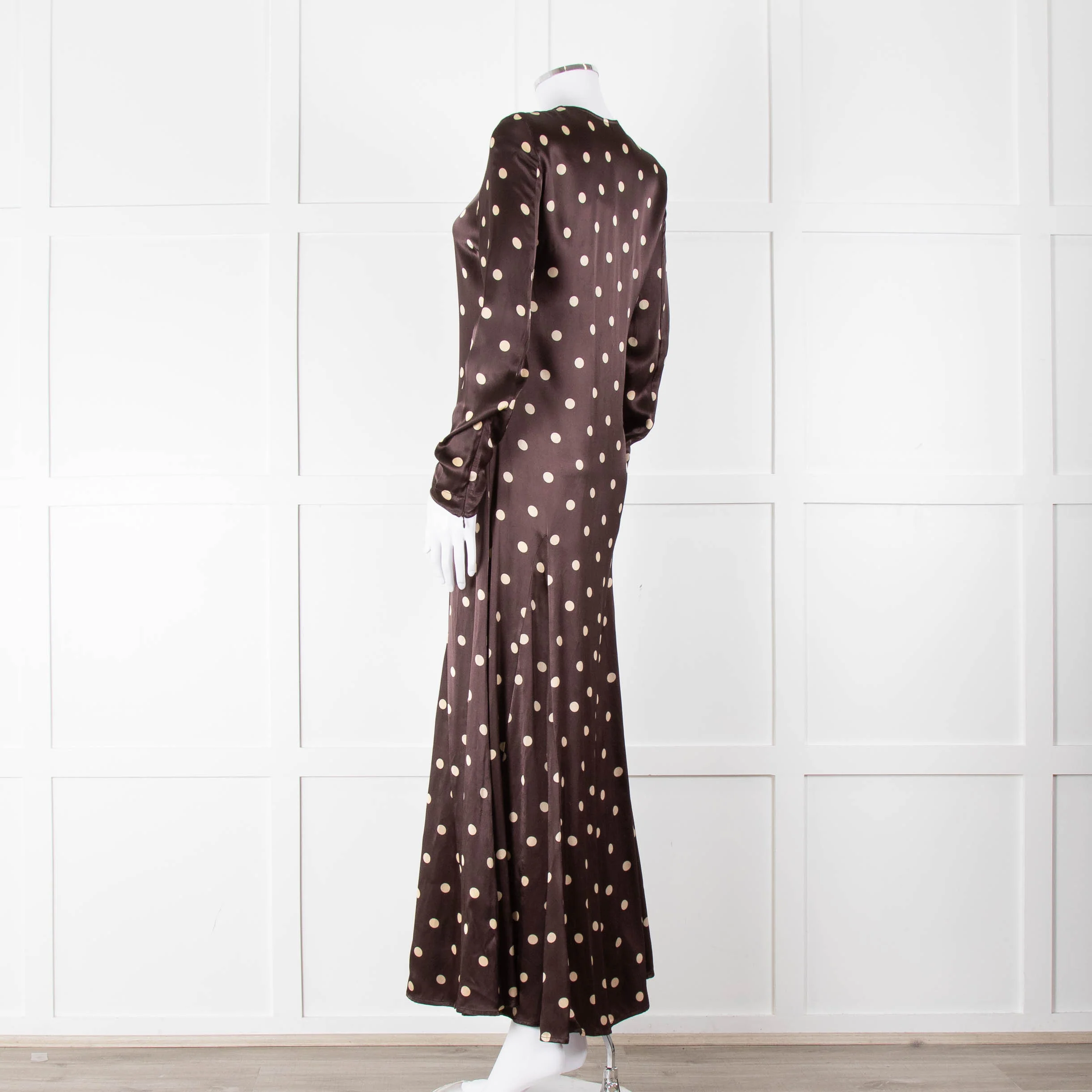 Ganni Brown Cream Polka Dot Maxi Dress - Image 6
