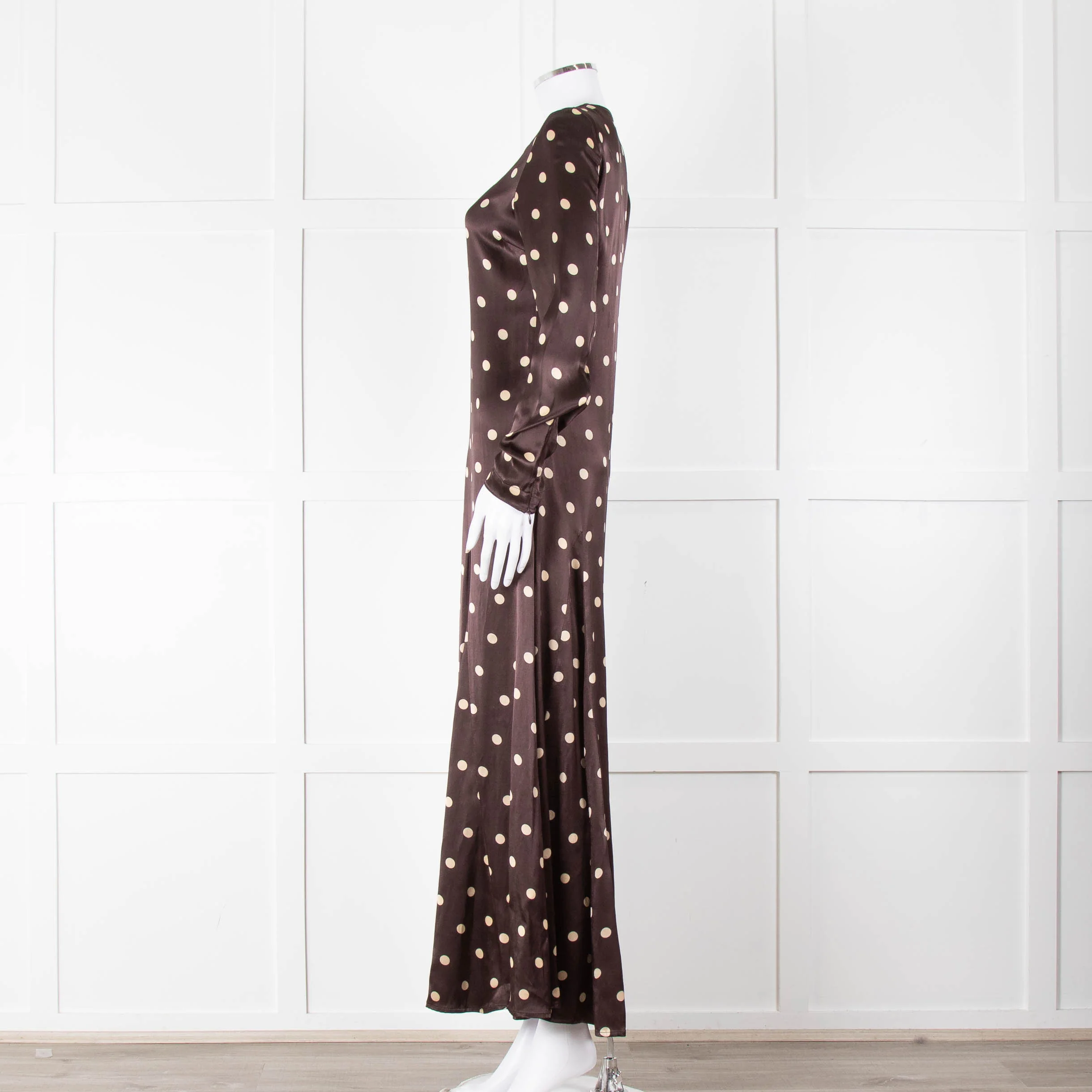 Ganni Brown Cream Polka Dot Maxi Dress - Image 7
