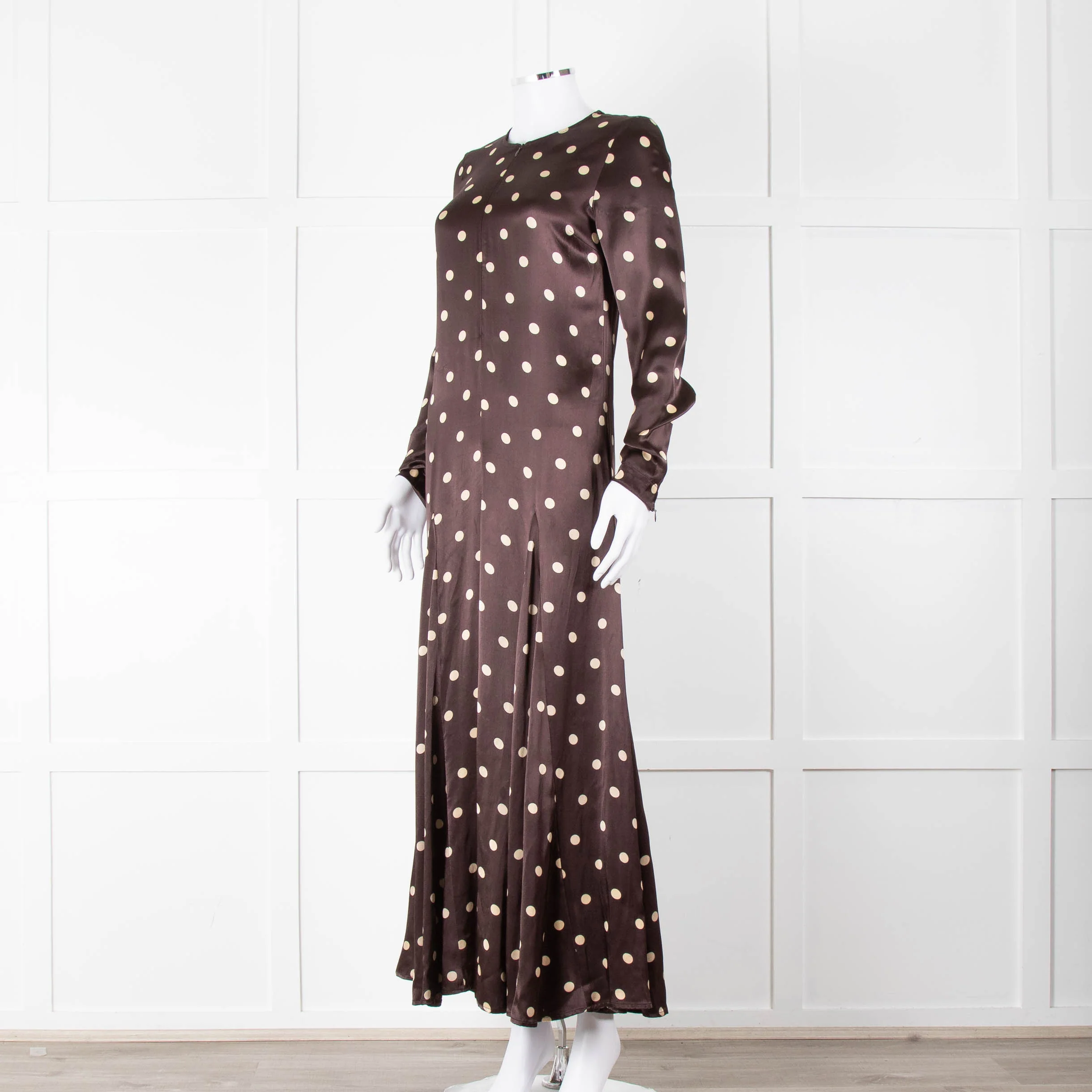 Ganni Brown Cream Polka Dot Maxi Dress - Image 8
