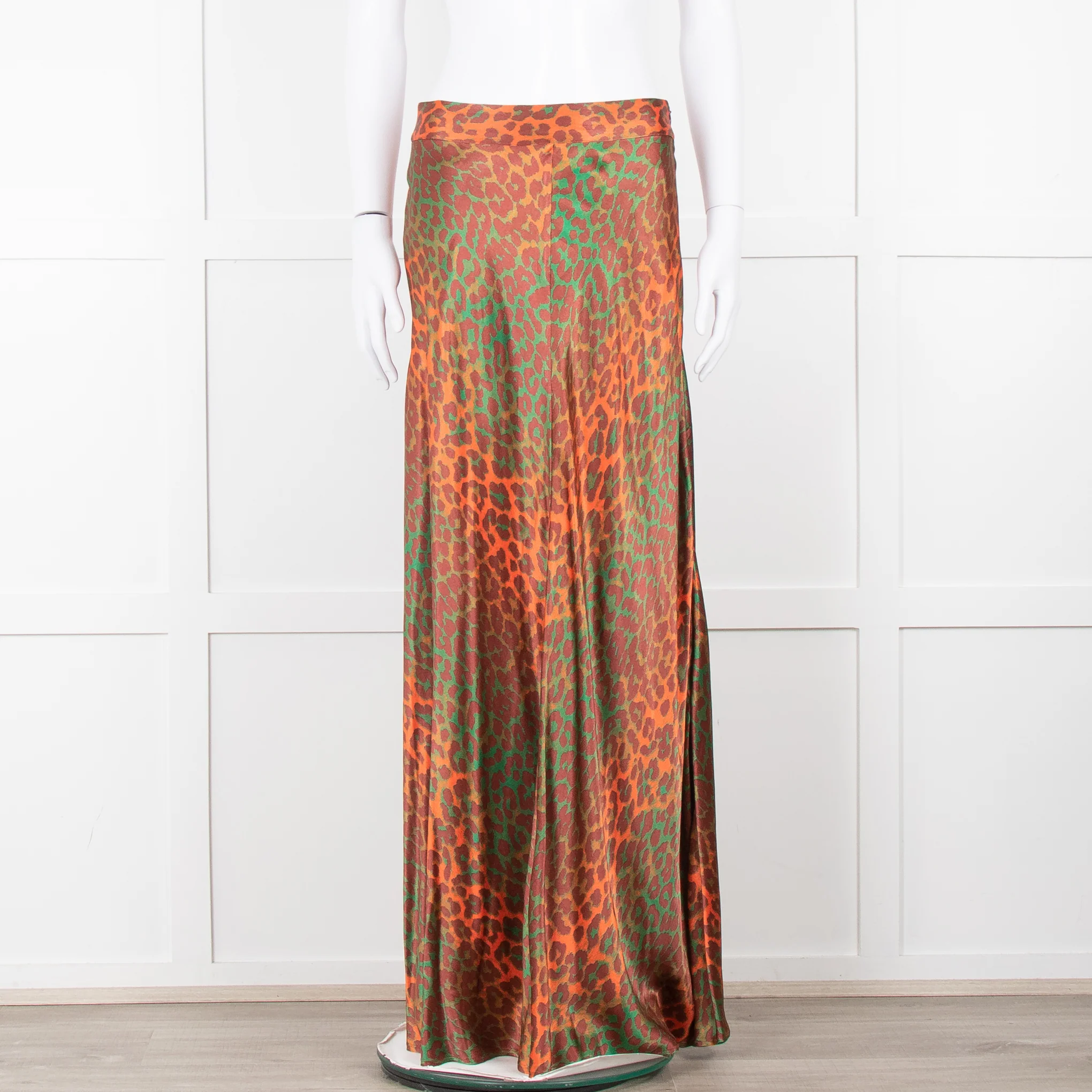 Ganni Brown Orange Green Animal Print Satin Maxi Skirt