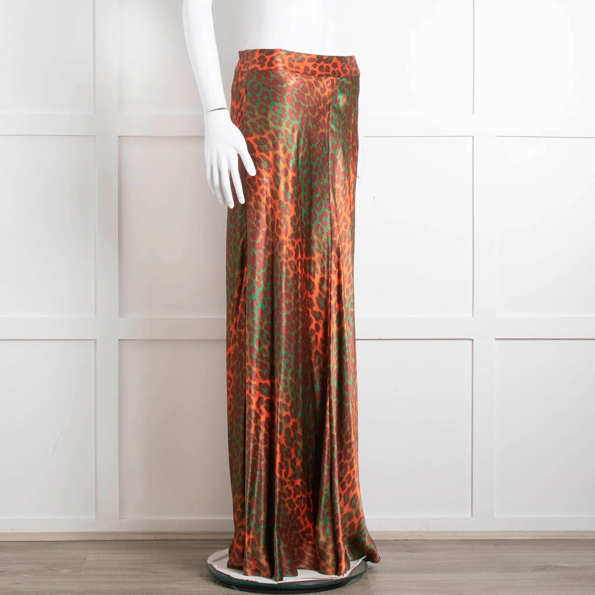 Ganni Brown Orange Green Animal Print Satin Maxi Skirt - Image 2