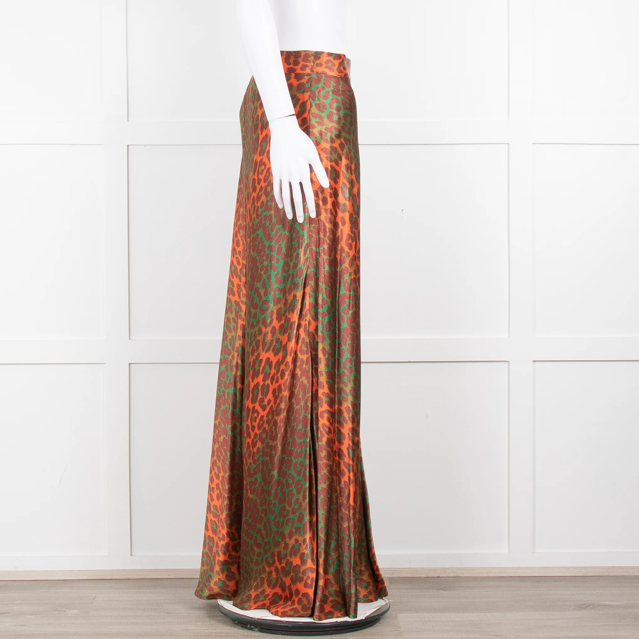 Ganni Brown Orange Green Animal Print Satin Maxi Skirt - Image 3