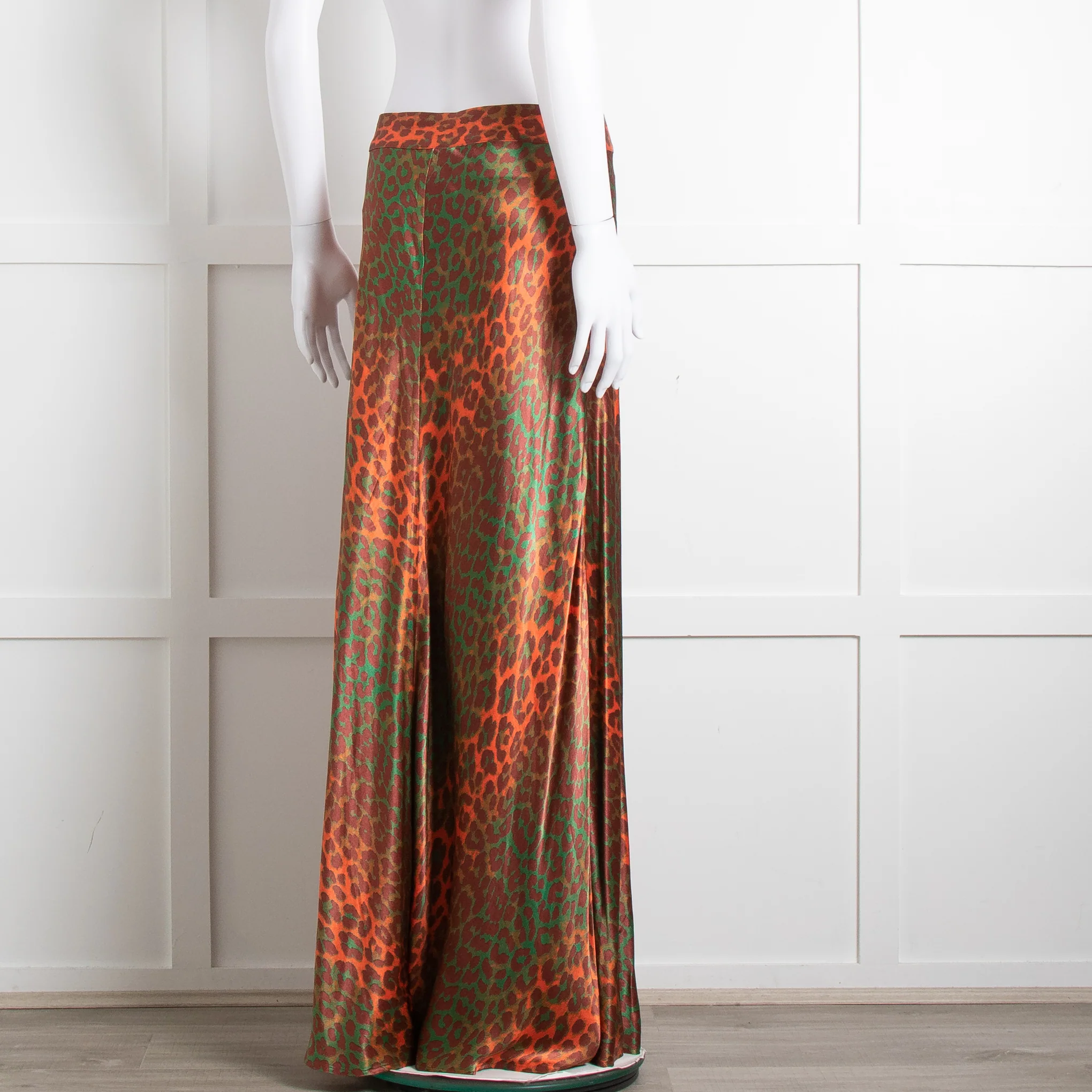 Ganni Brown Orange Green Animal Print Satin Maxi Skirt - Image 4