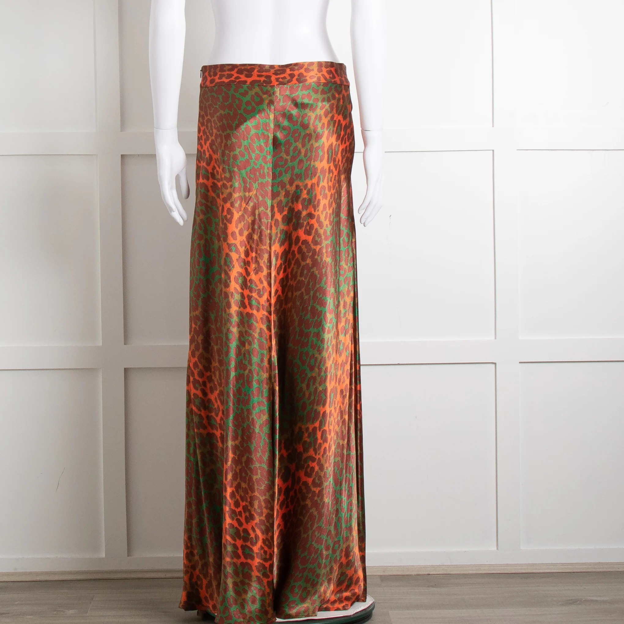 Ganni Brown Orange Green Animal Print Satin Maxi Skirt - Image 5