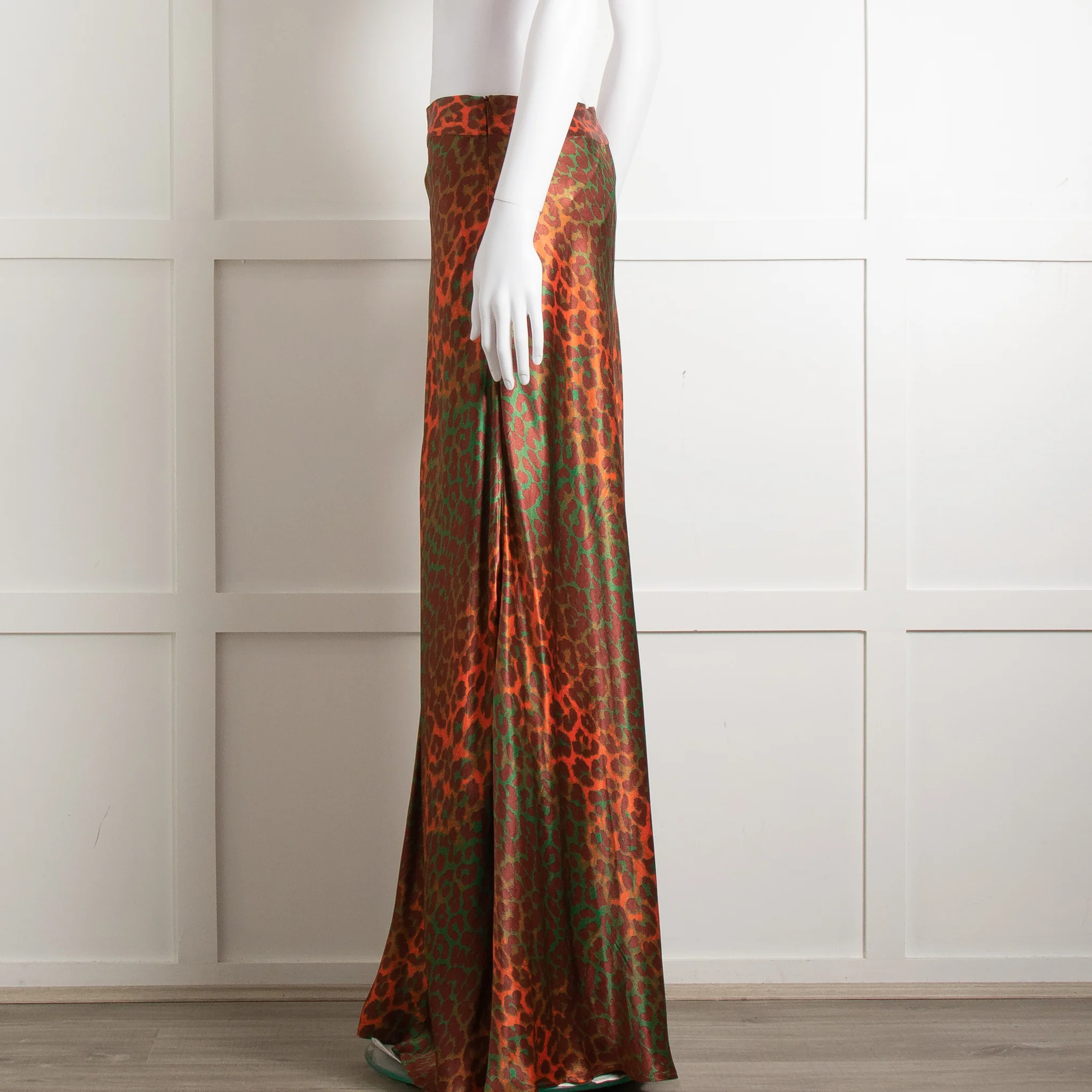Ganni Brown Orange Green Animal Print Satin Maxi Skirt - Image 7