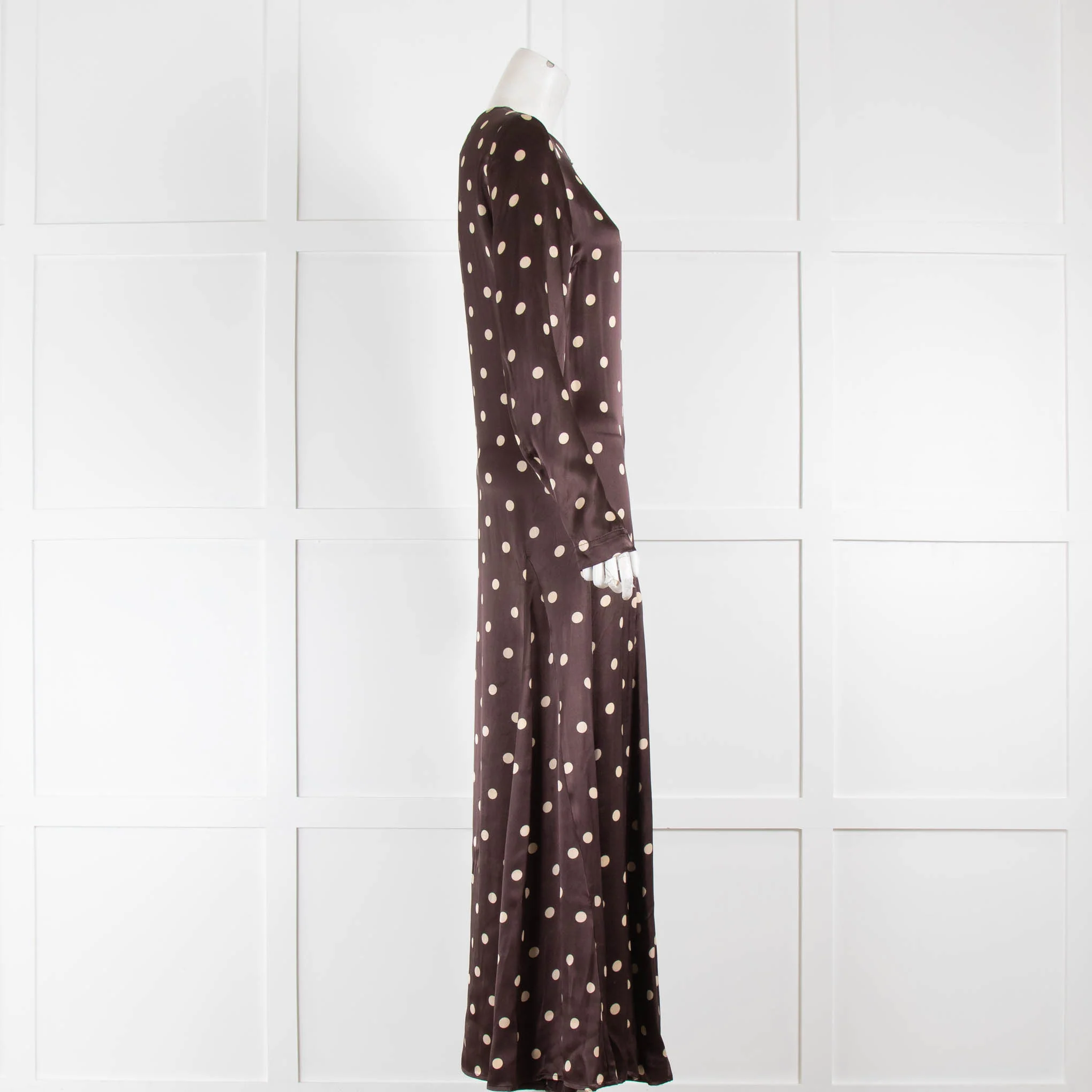 Ganni Brown Satin Polka Dot Maxi Long Sleeve Dress - Image 2