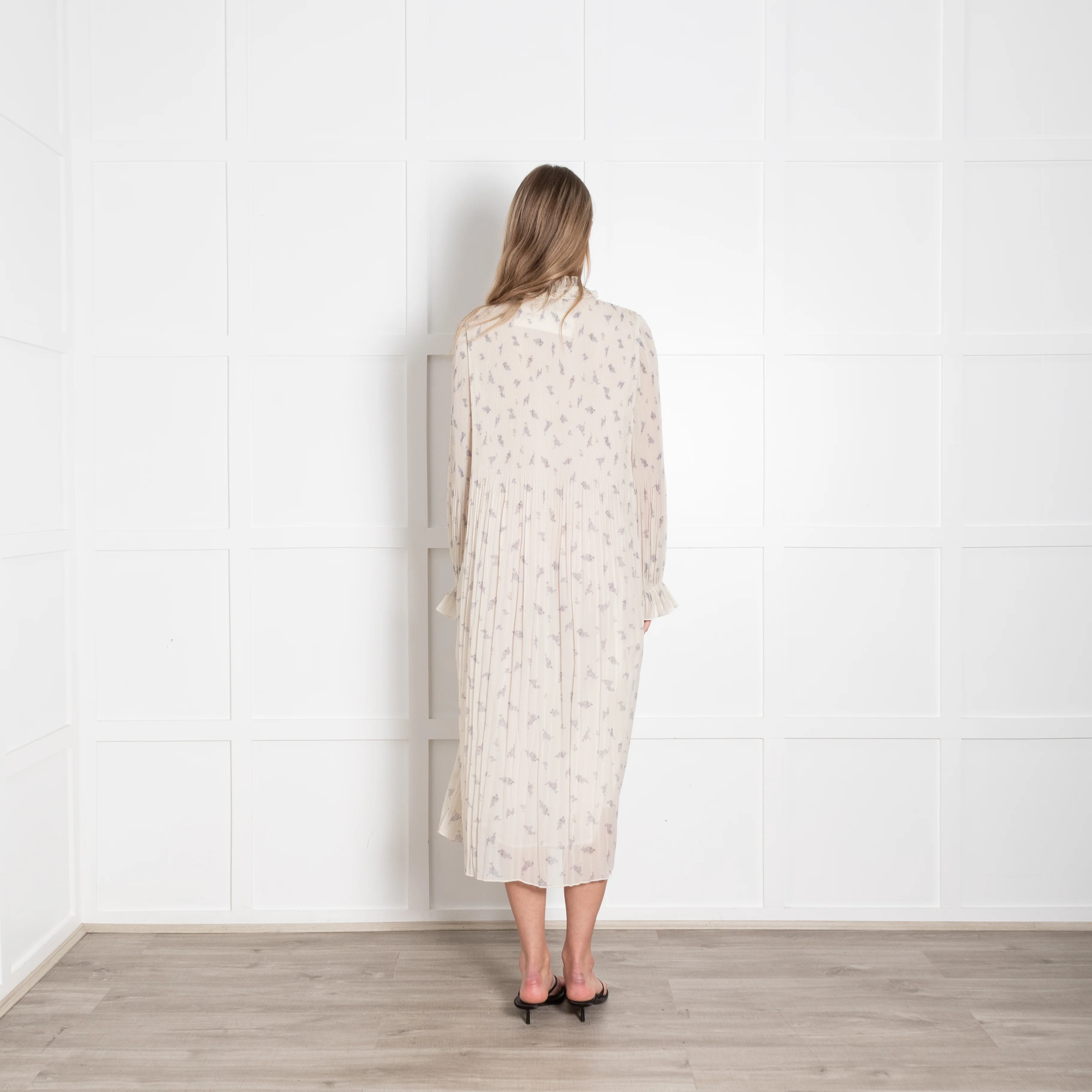 Ganni Cream Lilac Pleated Dress - Image 5